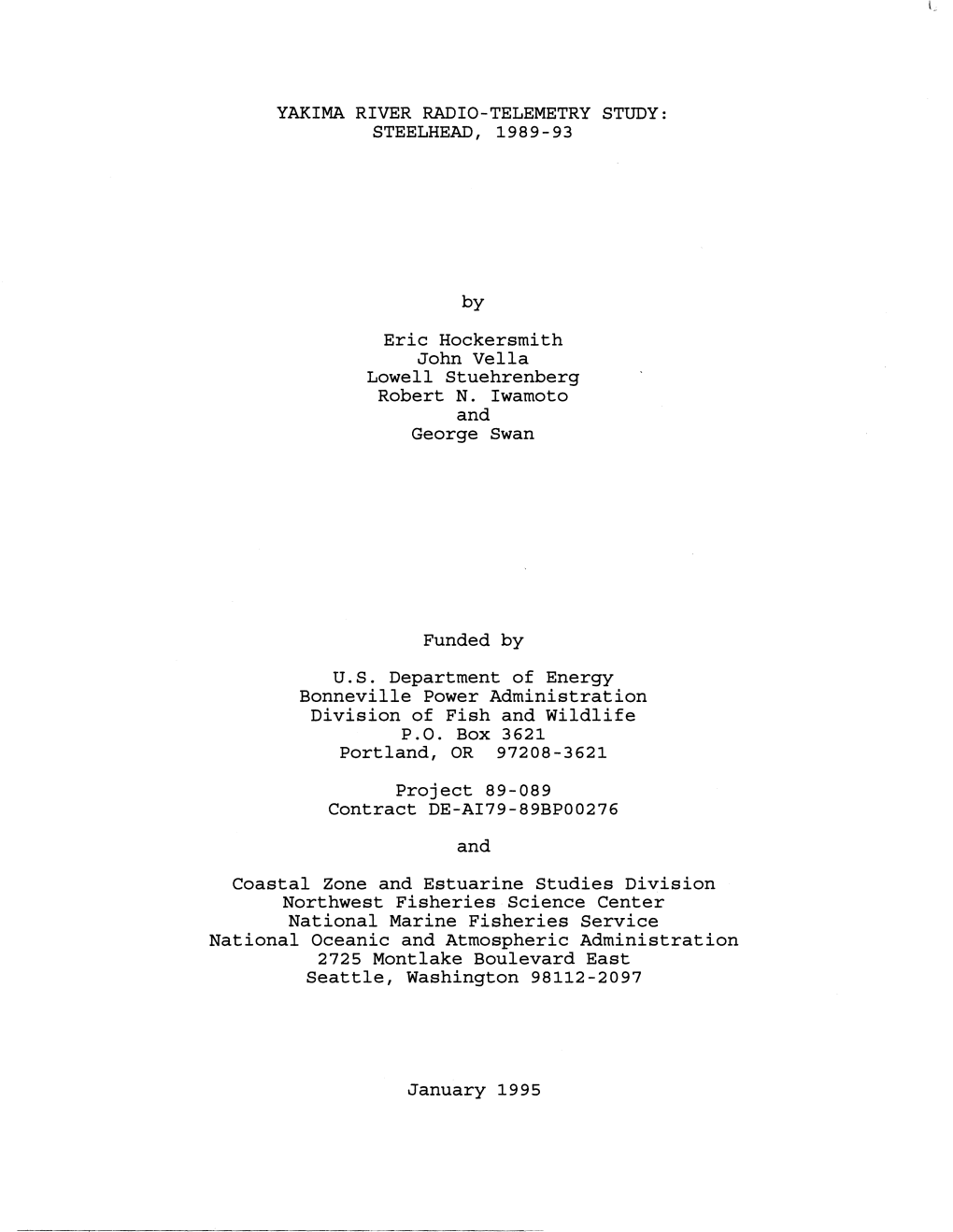 Yakima River Radio-Telemetry Study: Steelhead, 1989-93