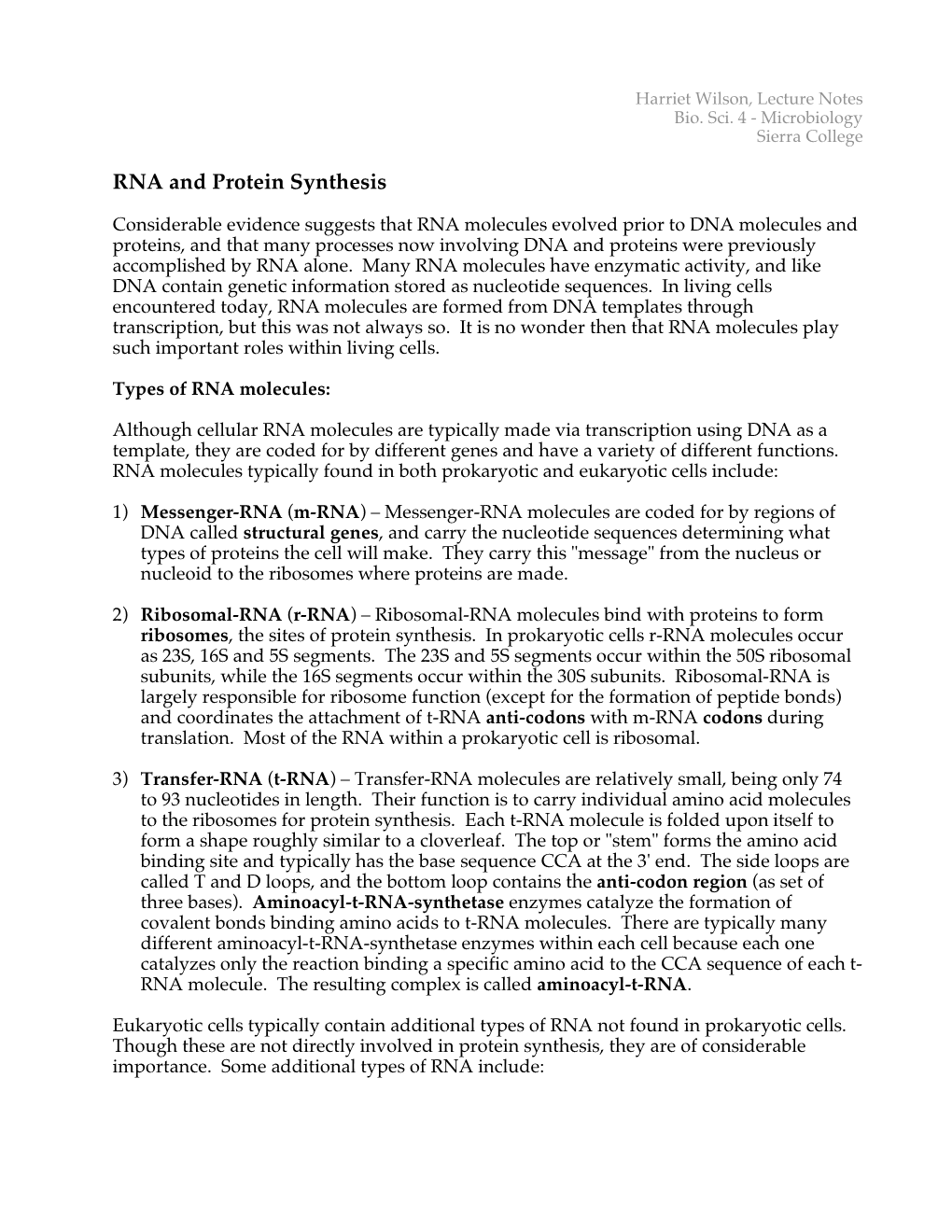 RNA and Protein Synthesis