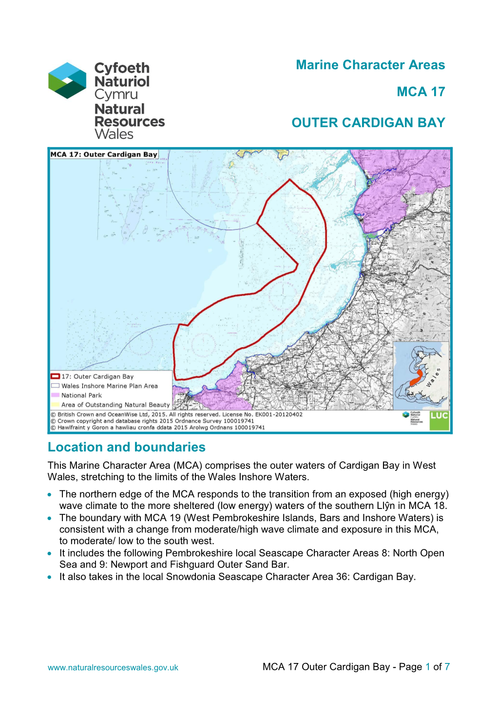 Marine Character Areas MCA 17 OUTER CARDIGAN