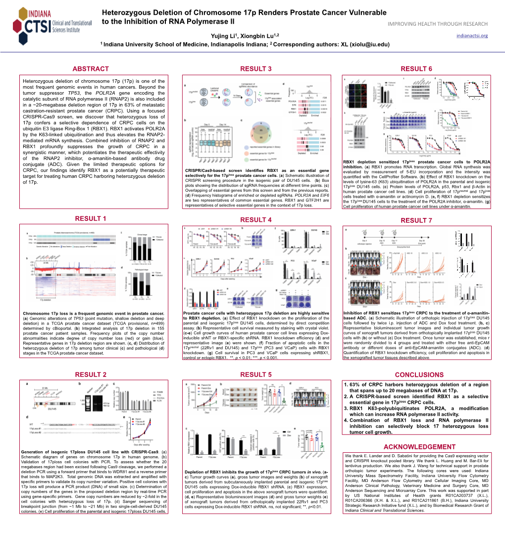 Heterozygous Deletion of Chromosome 17P Renders Prostate Cancer Vulnerable to the Inhibition of RNA Polymerase II IMPROVING HEALTH THROUGH RESEARCH