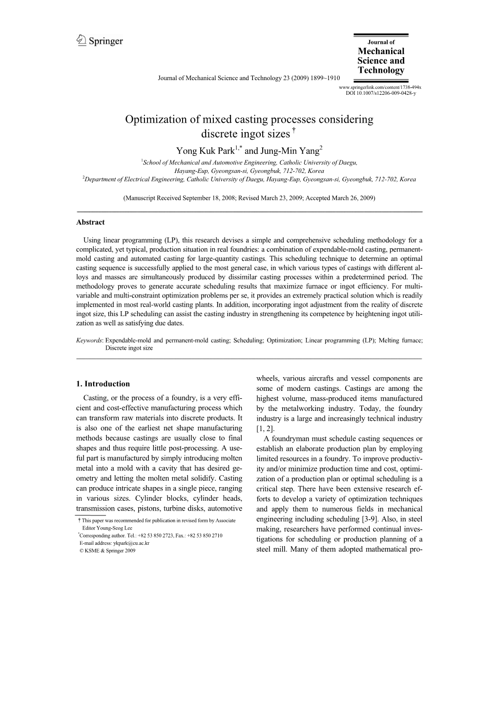 Optimization of Mixed Casting Processes Considering Discrete