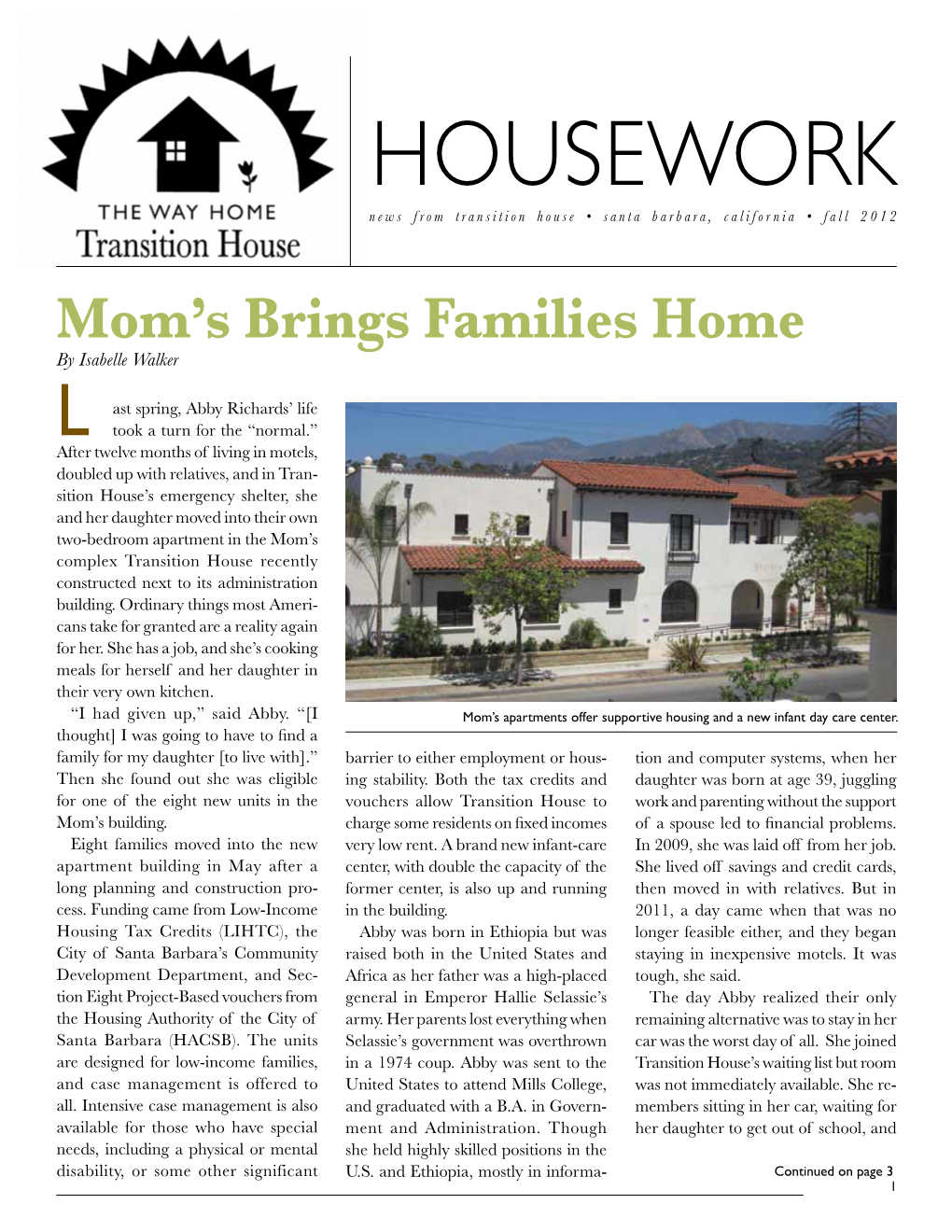 HOUSEWORK News from Transition House • Santa Barbara, California • Fall 2012