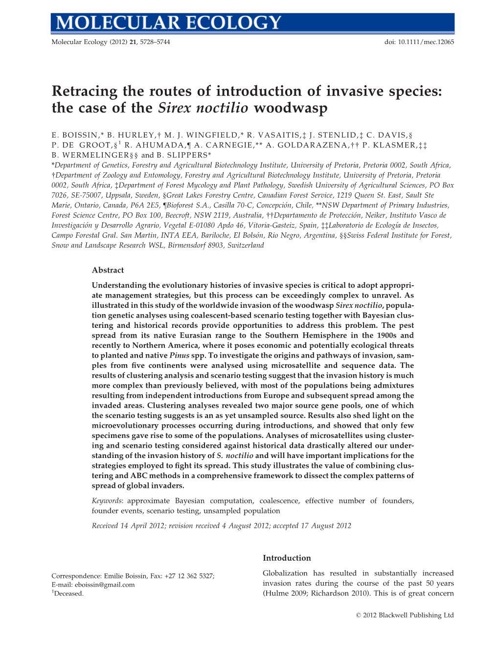 The Case of the Sirex Noctilio Woodwasp