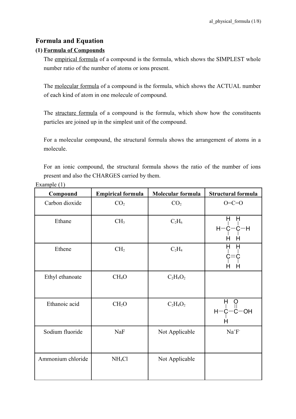 Formula and Equation