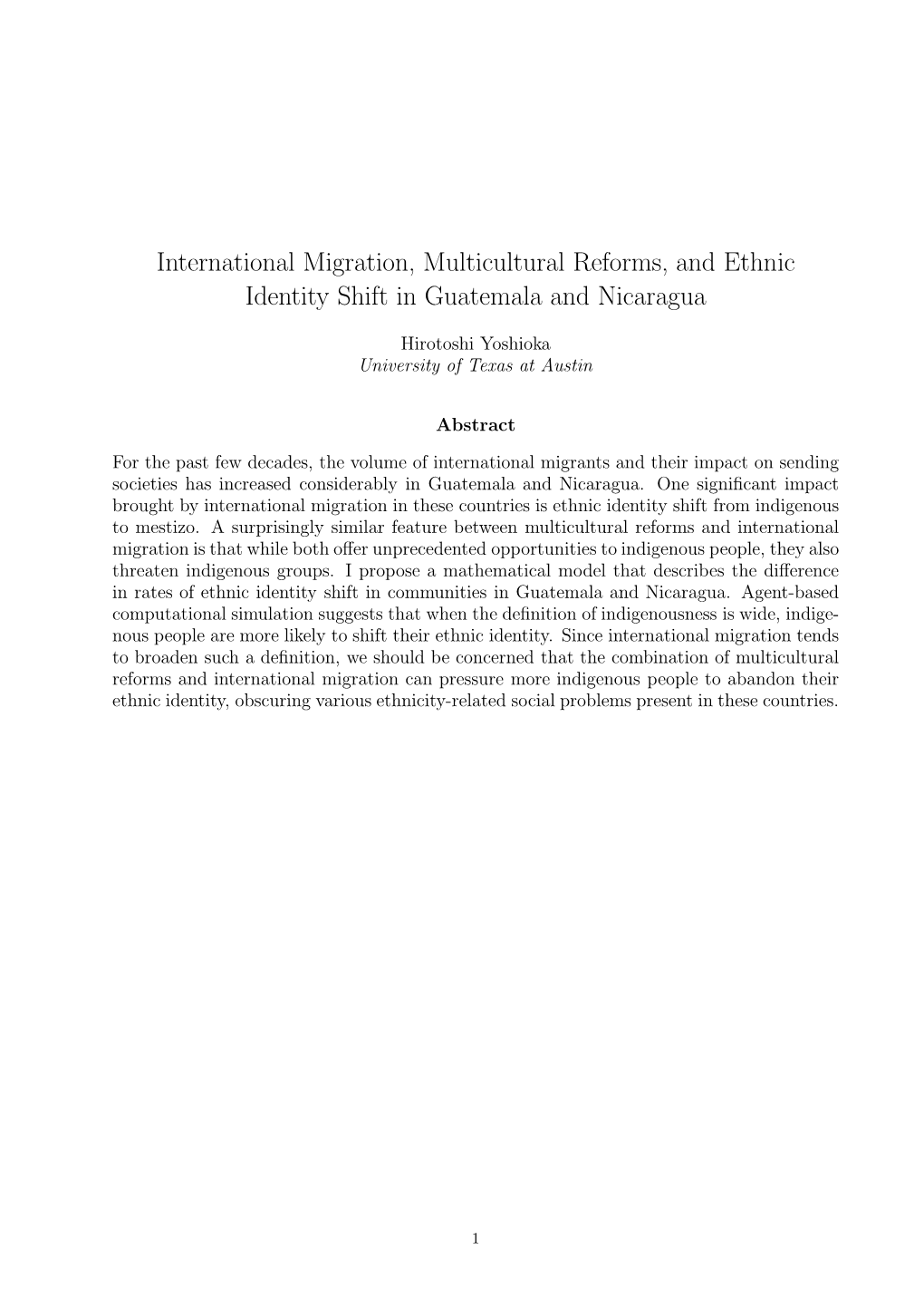 International Migration, Multicultural Reforms, and Ethnic Identity Shift in Guatemala and Nicaragua