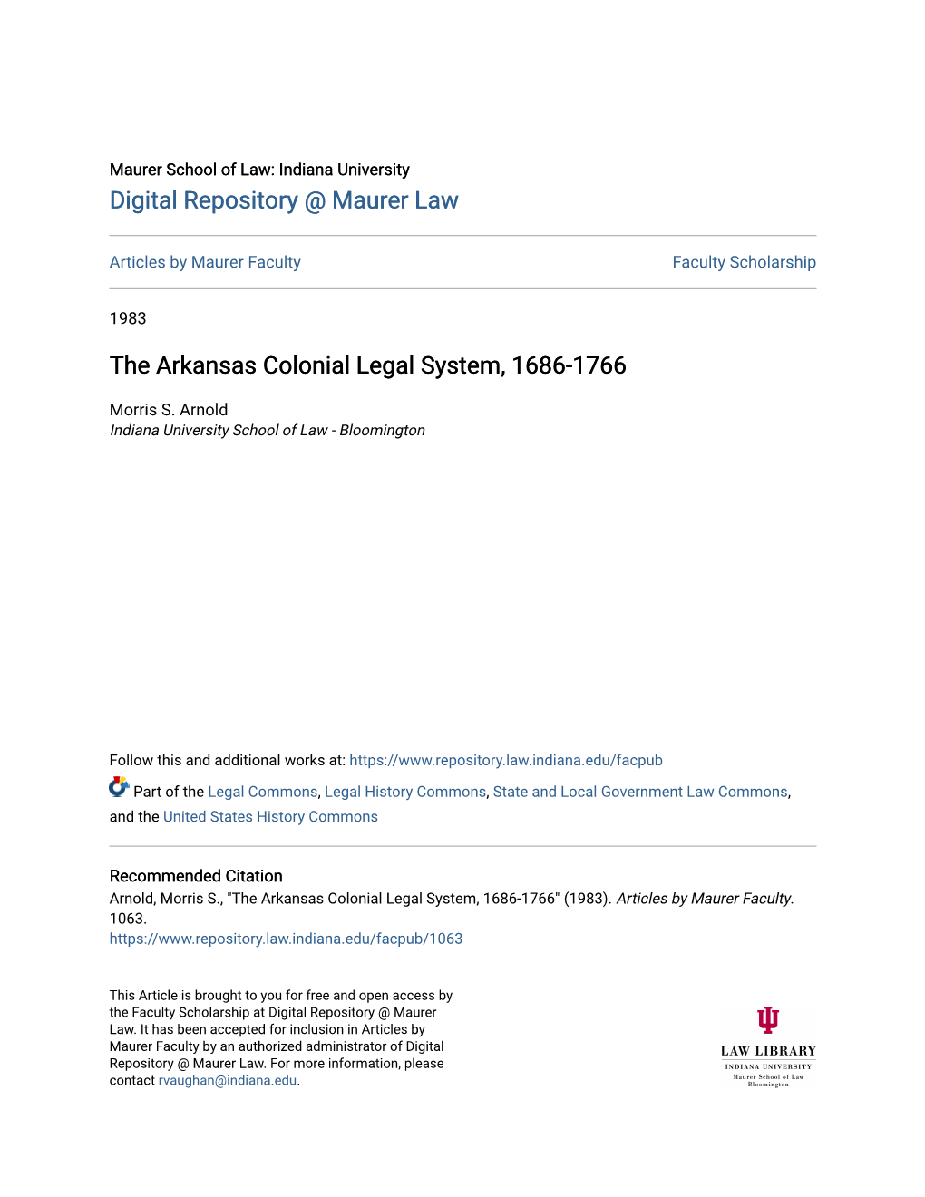 The Arkansas Colonial Legal System, 1686-1766