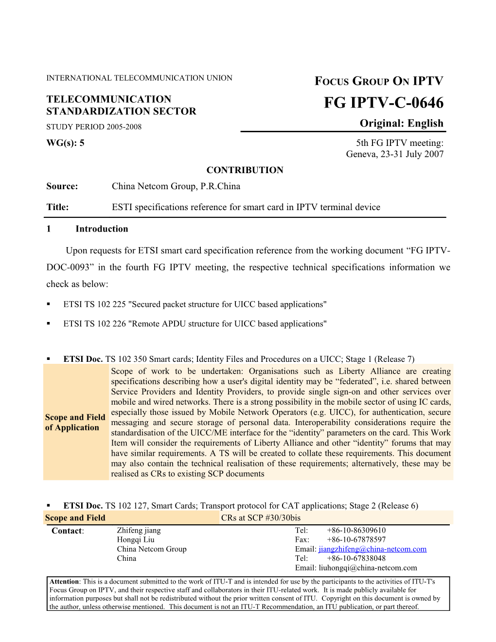 OUTPUT DOCUMENT: Meeting Report of IPTV Network Control Aspects s1