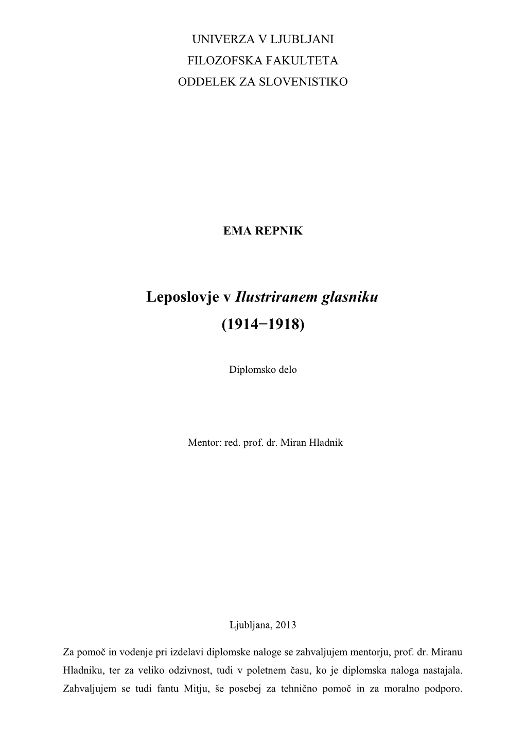 Leposlovje V Ilustriranem Glasniku (1914−1918)