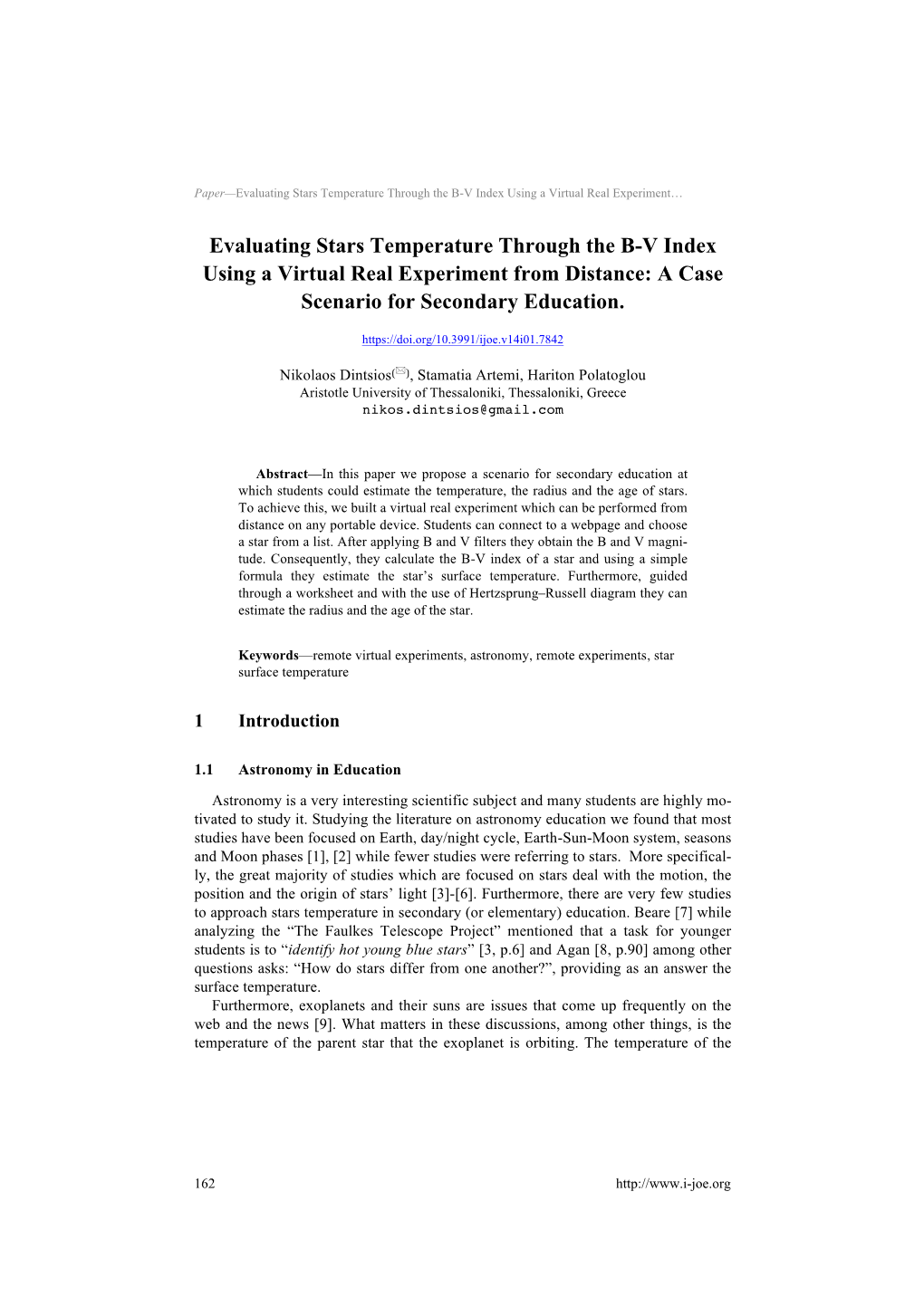 Evaluating Stars Temperature Through the B-V Index Using a Virtual Real Experiment…