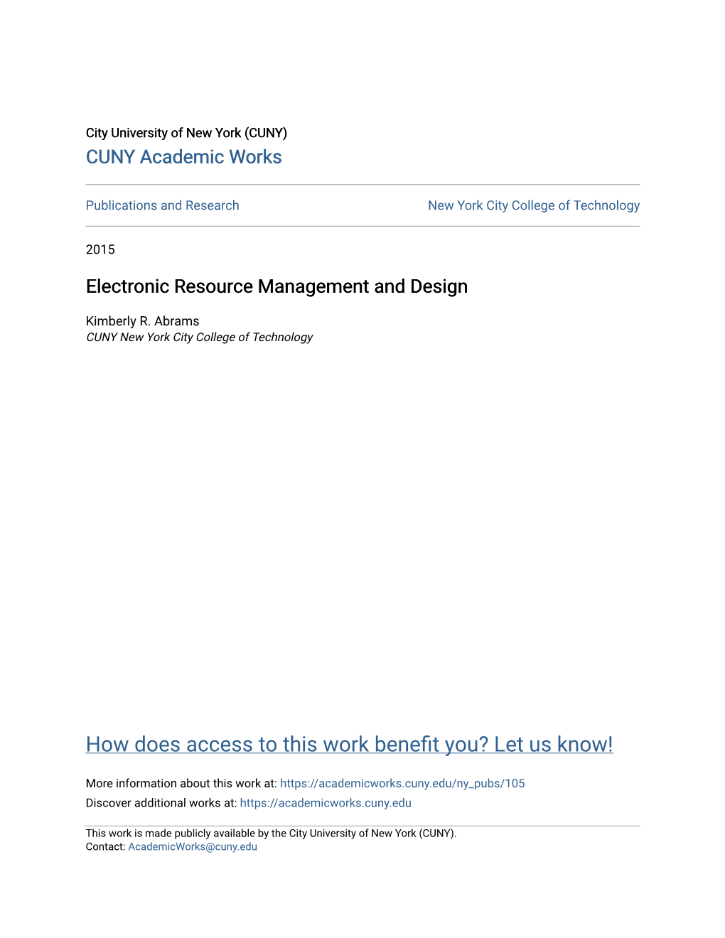 Electronic Resource Management and Design