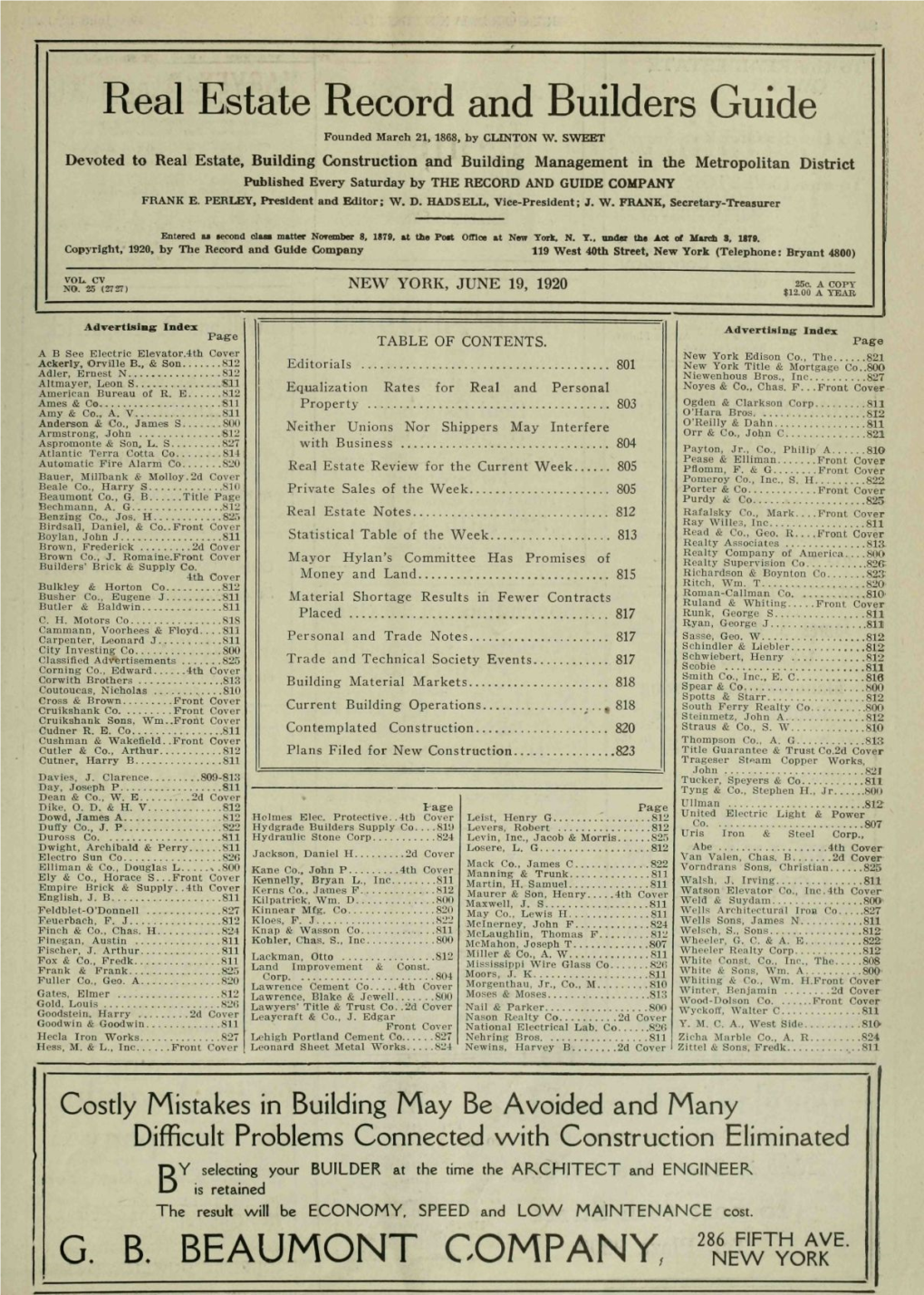 Real Estate Record and Builders Guide Founded March 21,1868, by CLINTON W