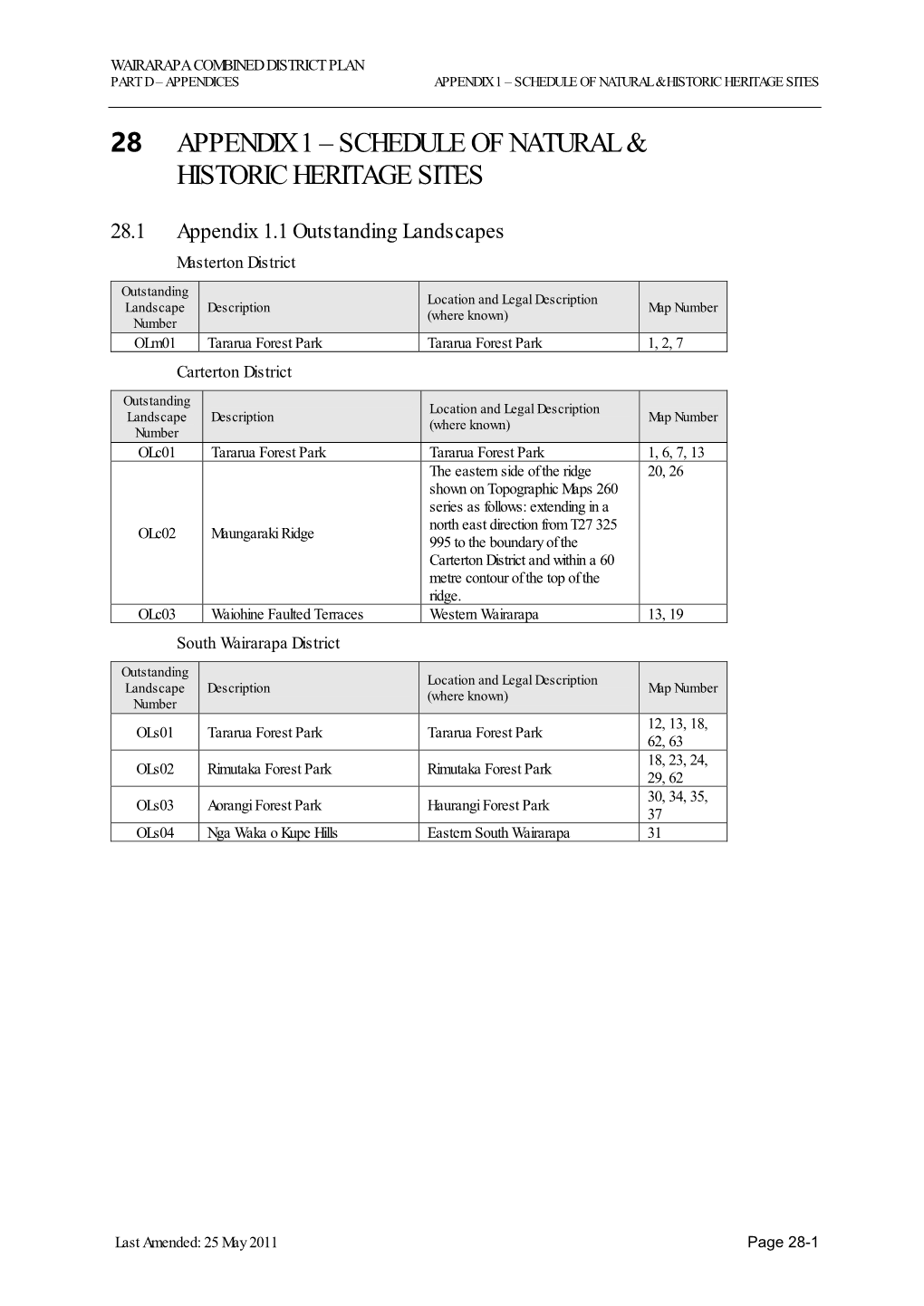 28 Appendix 1 – Schedule of Natural & Historic Heritage