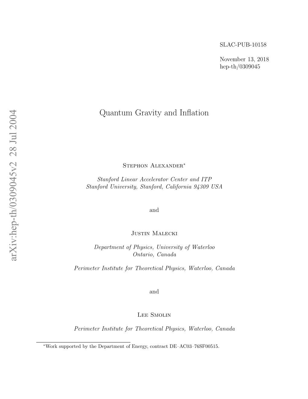 Quantum Gravity and Inflation