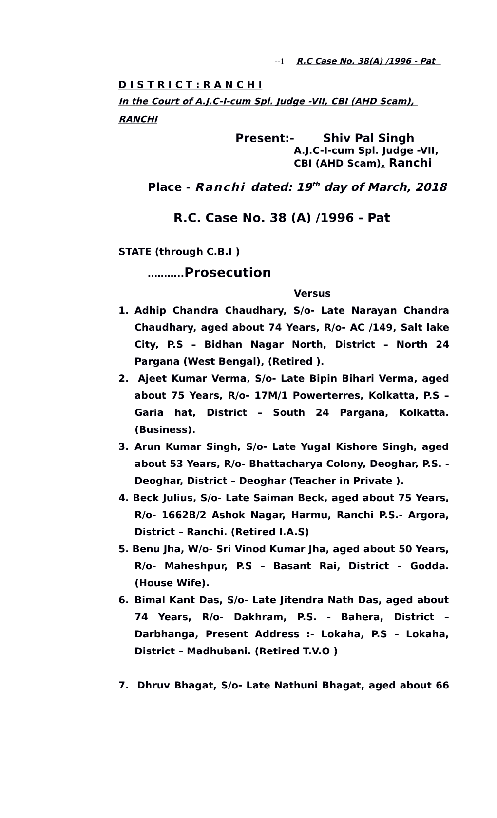 R.C. Case No. 38 (A) /1996 - Pat