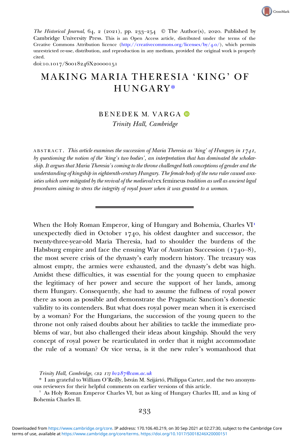 Making Maria Theresia 'King' of Hungary*
