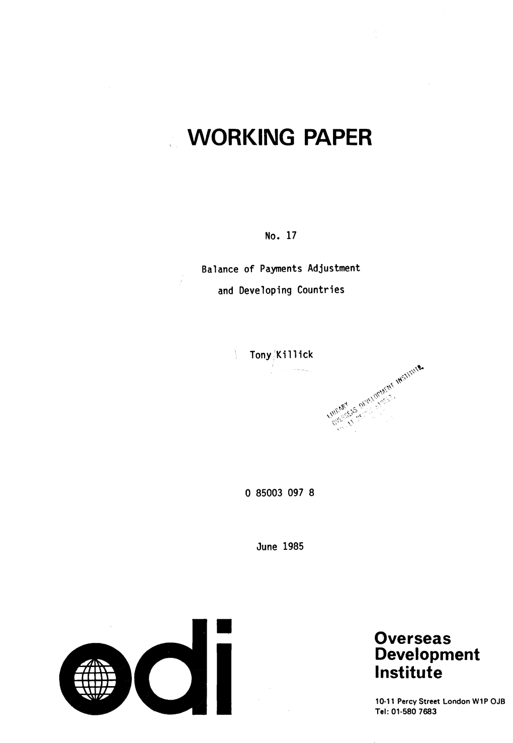 Balance of Payments Adjustment and Developing Countries