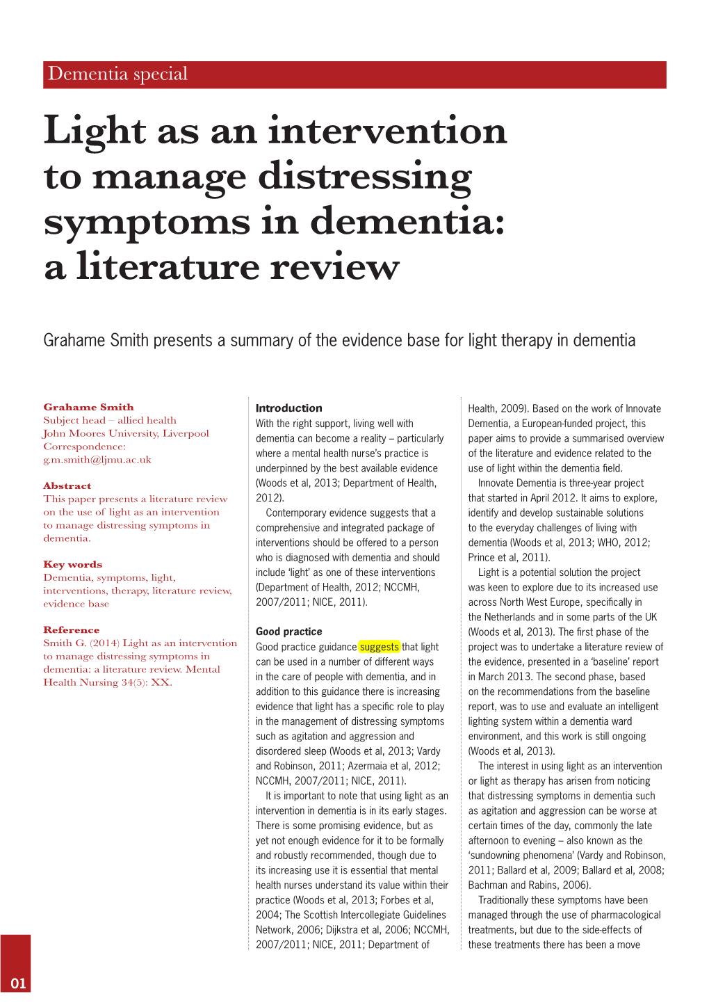 Light As an Intervention to Manage Distressing Symptoms in Dementia: a Literature Review