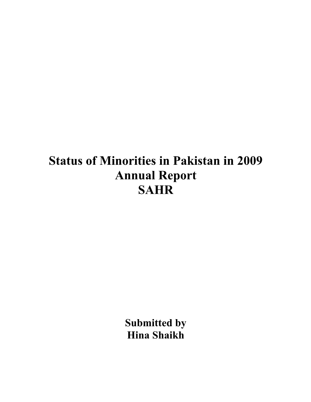 Status of Minorities in Pakistan in 2009 Annual Report SAHR