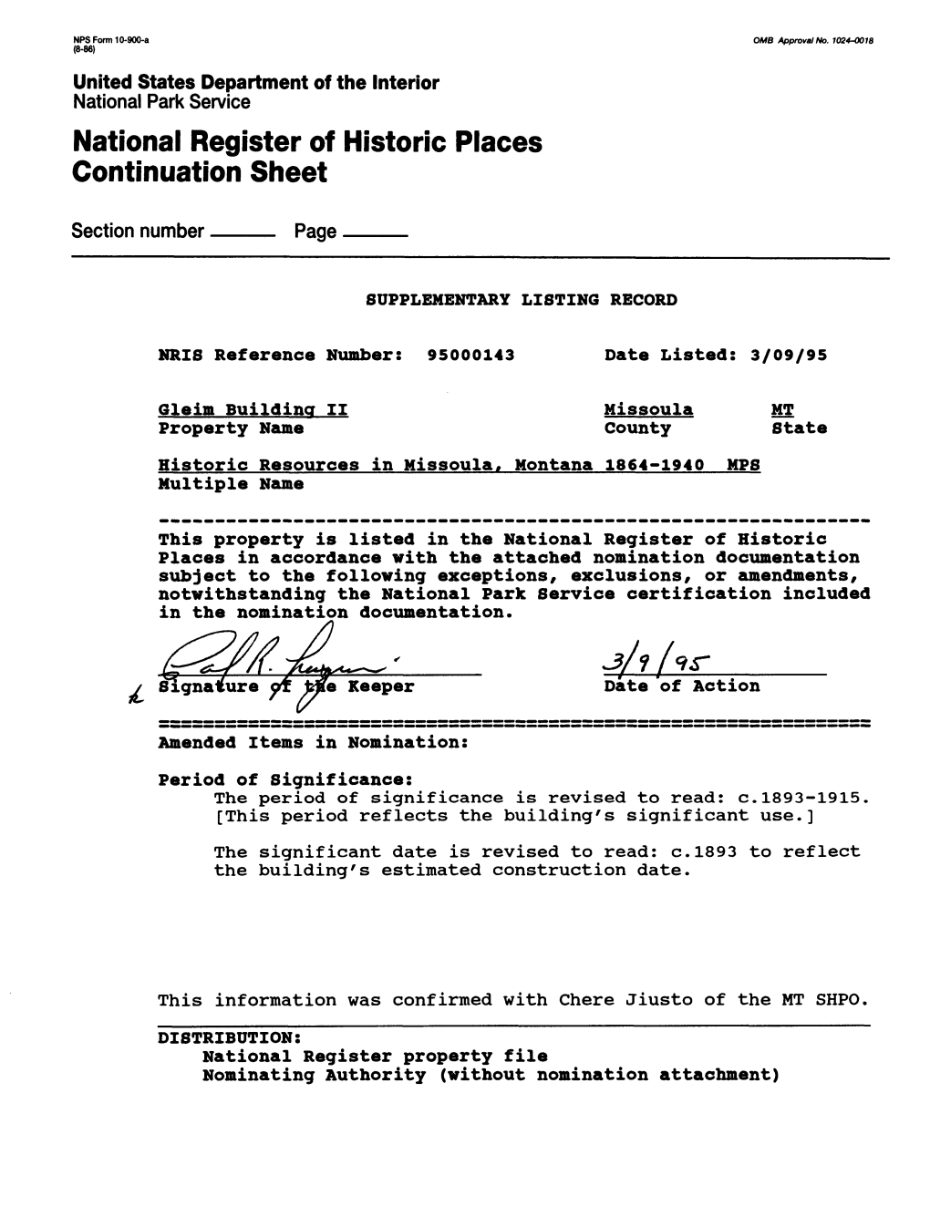 National Register of Historic Places Continuation Sheet