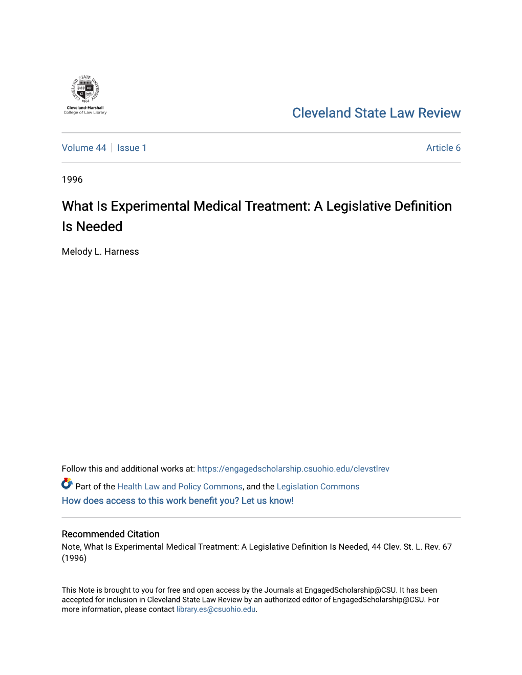 What Is Experimental Medical Treatment: a Legislative Definition Is Needed