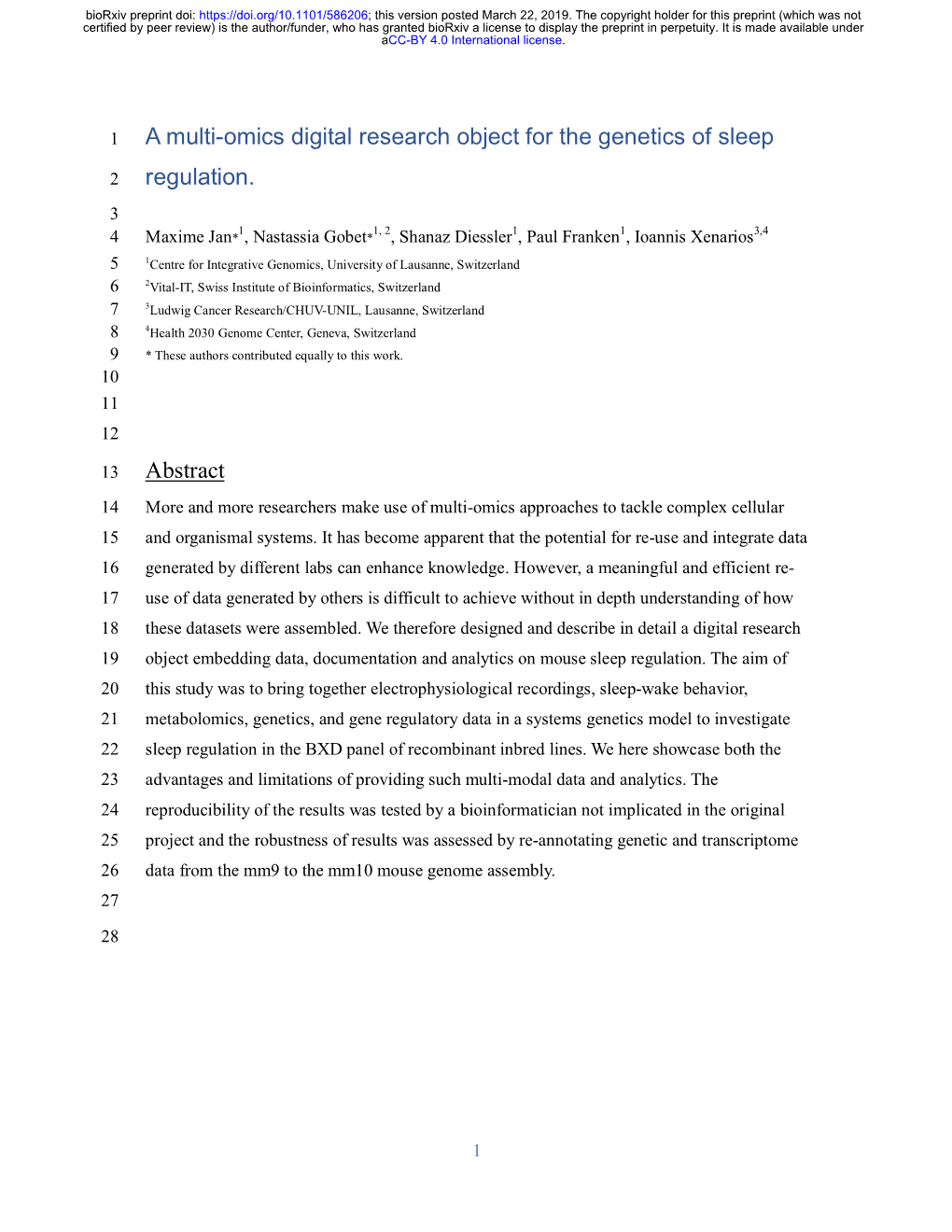 A Multi-Omics Digital Research Object for the Genetics of Sleep Regulation. Abstract