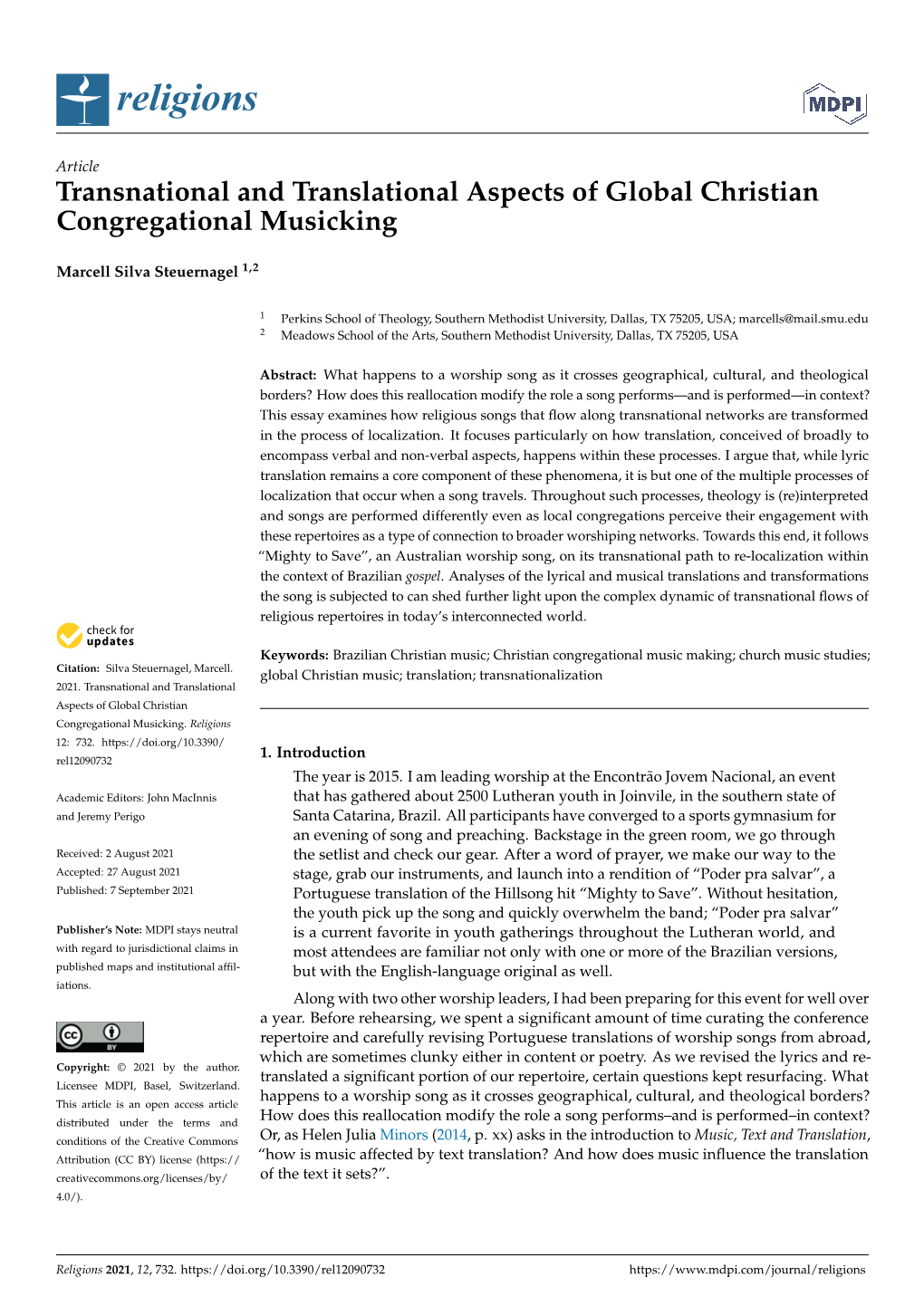 Transnational and Translational Aspects of Global Christian Congregational Musicking