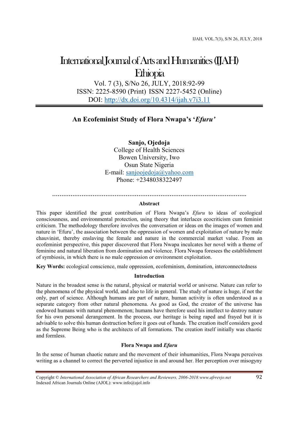 International Journal of Arts and Humanities (IJAH) Ethiopia Vol