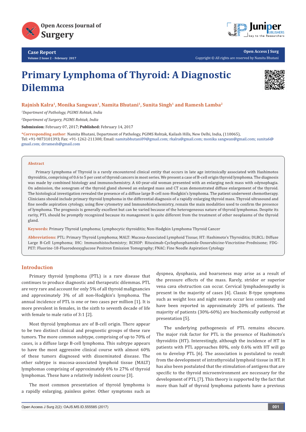 Primary Lymphoma of Thyroid: a Diagnostic Dilemma