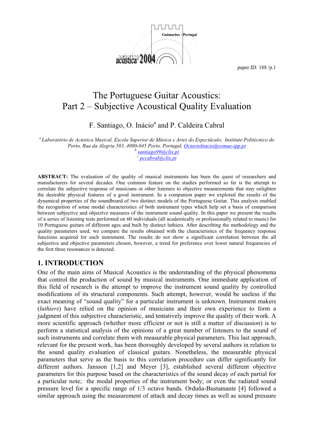 The Portuguese Guitar Acoustics: Part 2 – Subjective Acoustical Quality Evaluation