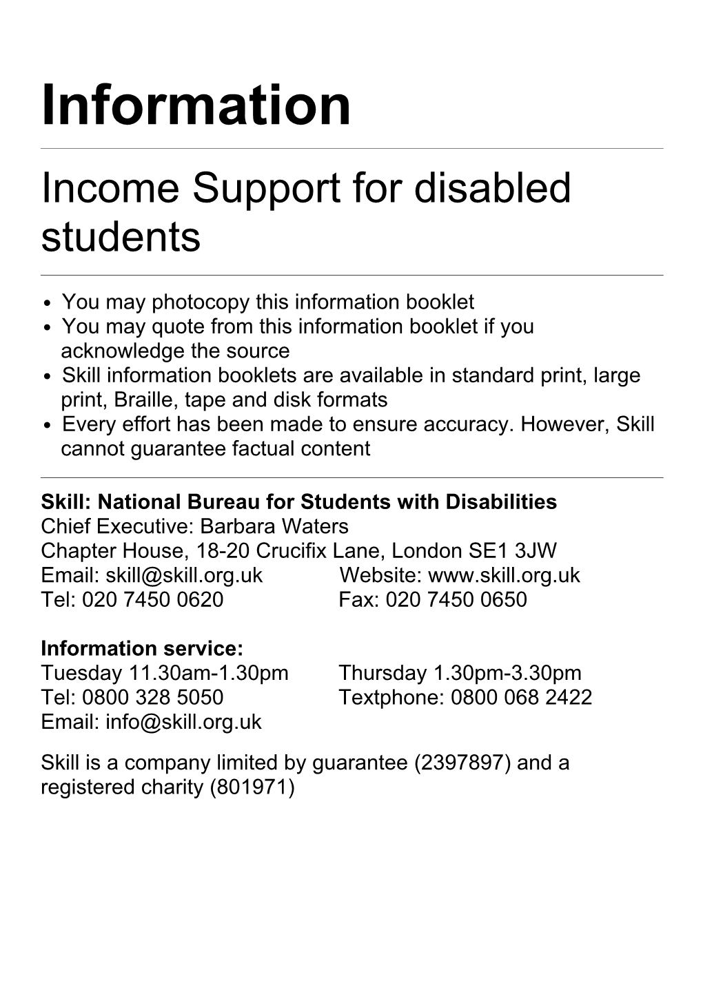 Income Support for Disabled Students