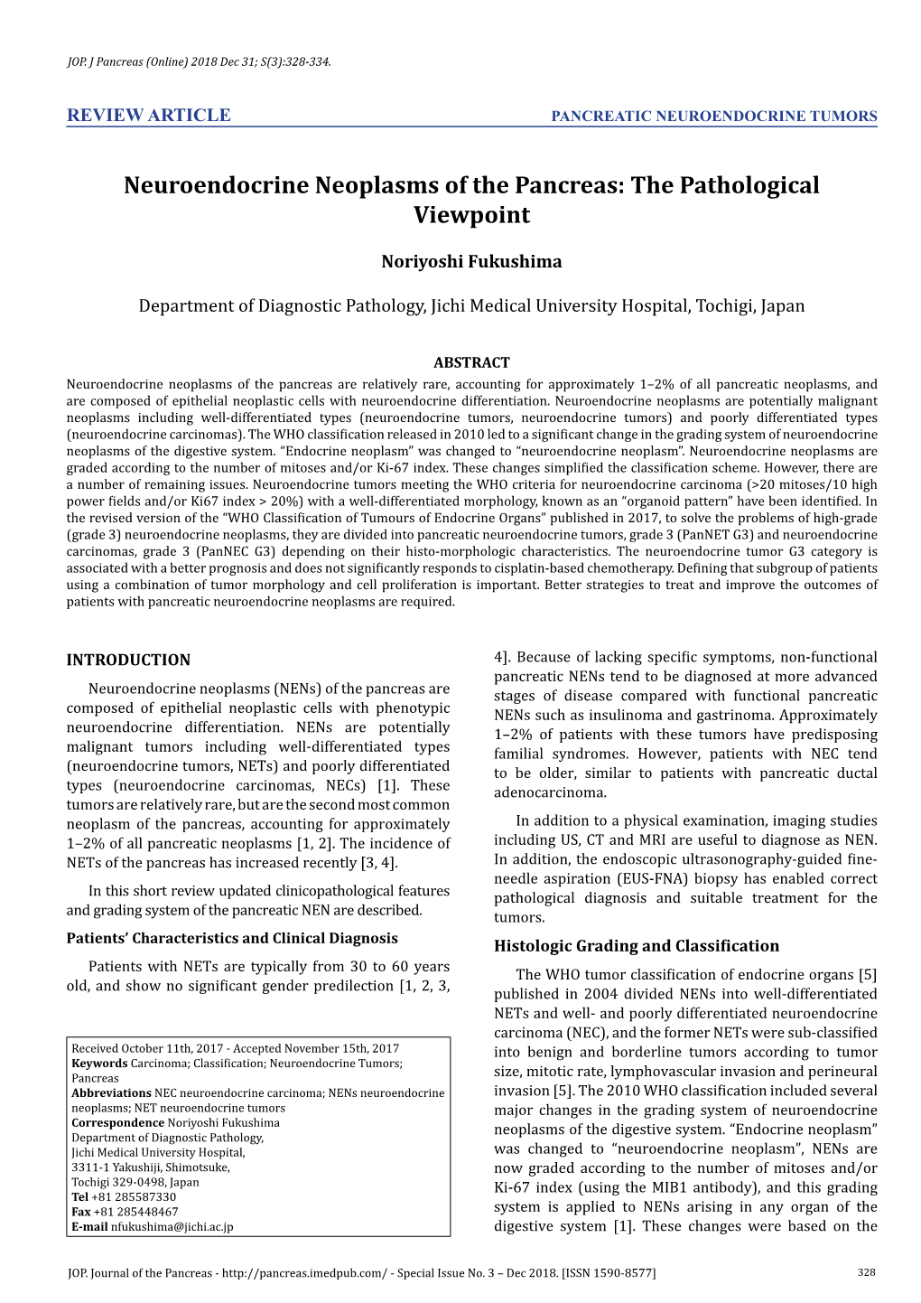 Neuroendocrine Neoplasms of the Pancreas: the Pathological Viewpoint