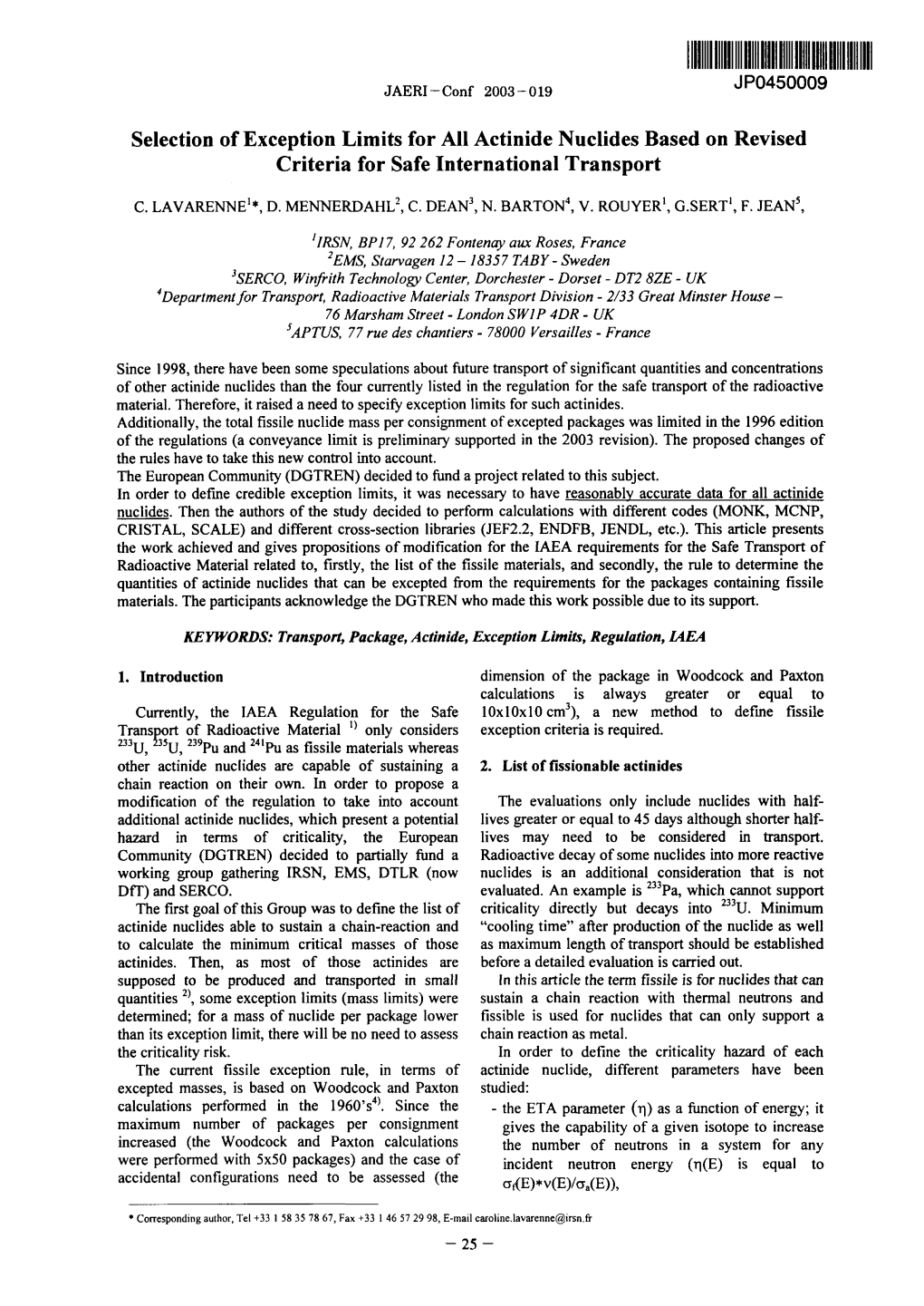 Selection of Exception Limits for All Actinide Nuclides Based on Revised Criteria for Safe International Transport