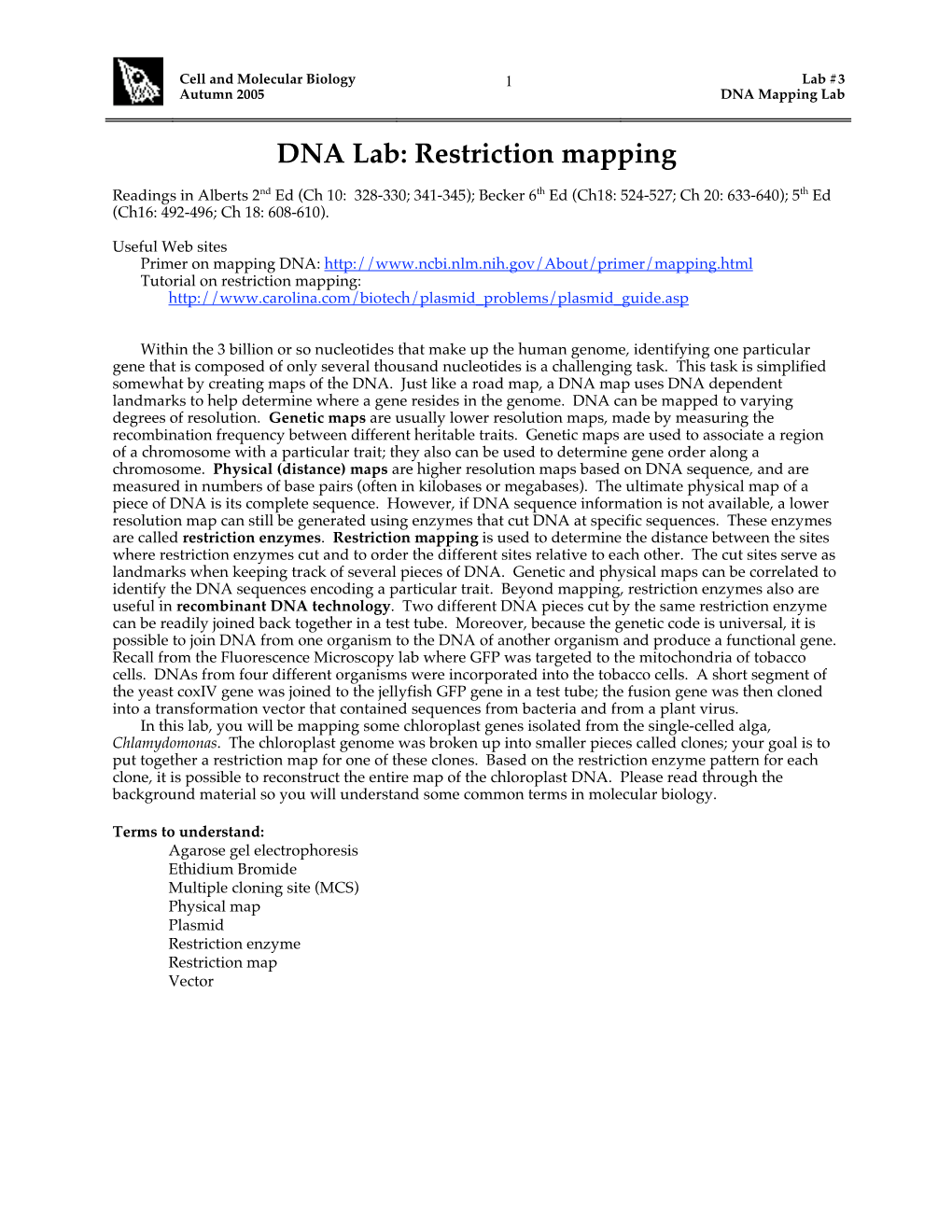 DNA Lab: Restriction Mapping