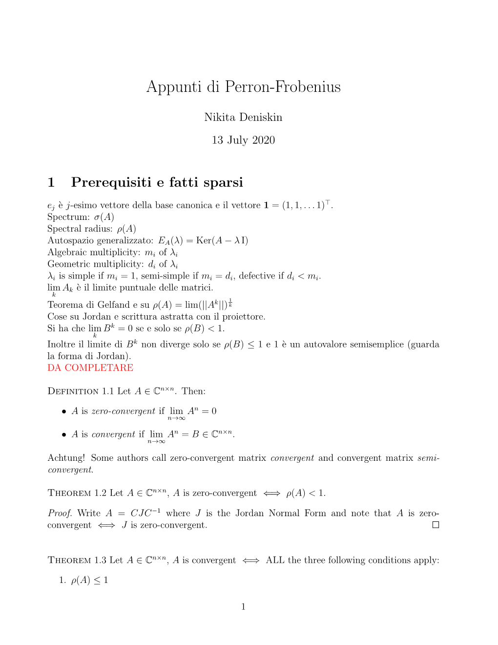 Appunti Di Perron-Frobenius