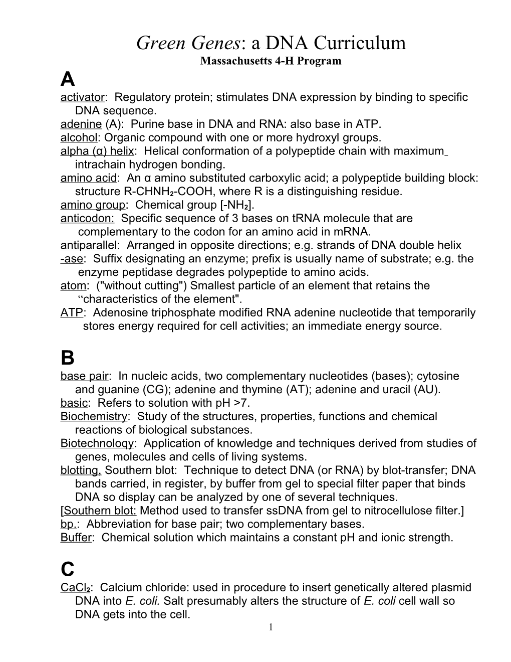 Green Genes: a DNA Curriculum s1