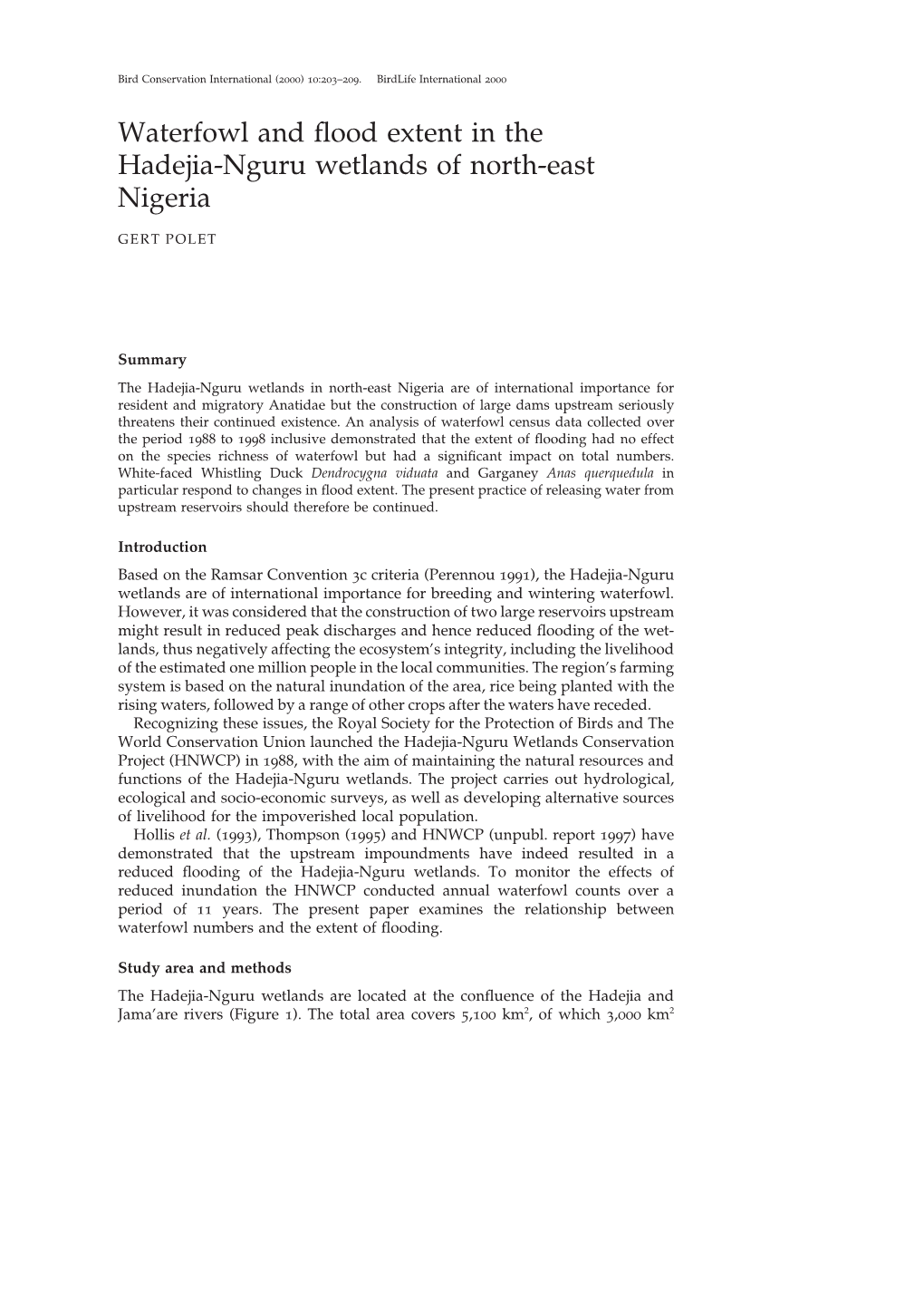 Waterfowl and Flood Extent in the Hadejia-Nguru Wetlands of North