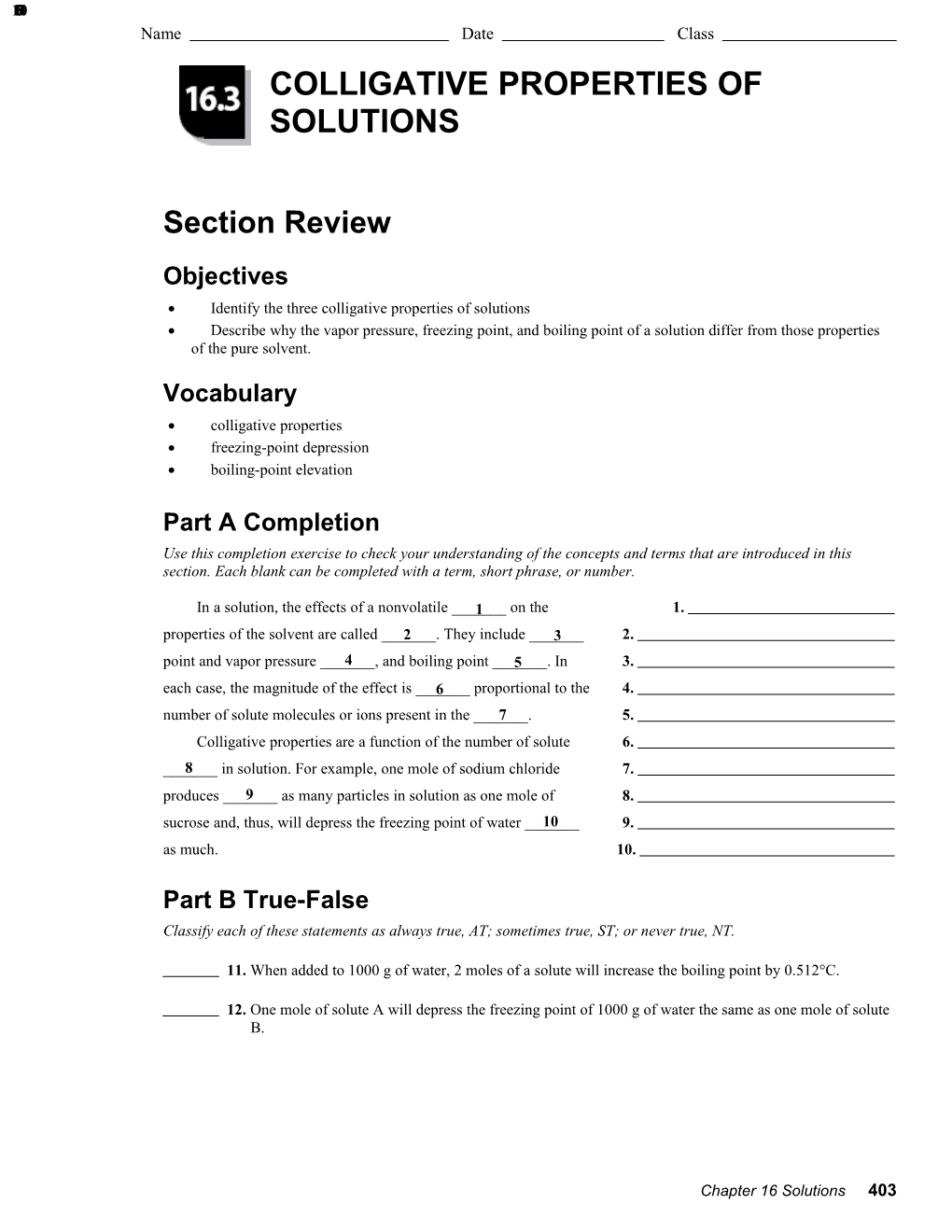 Identify the Three Colligative Properties of Solutions