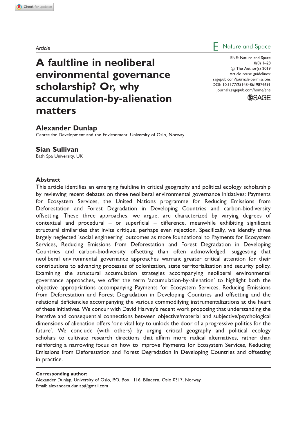 A Faultline in Neoliberal Environmental Governance