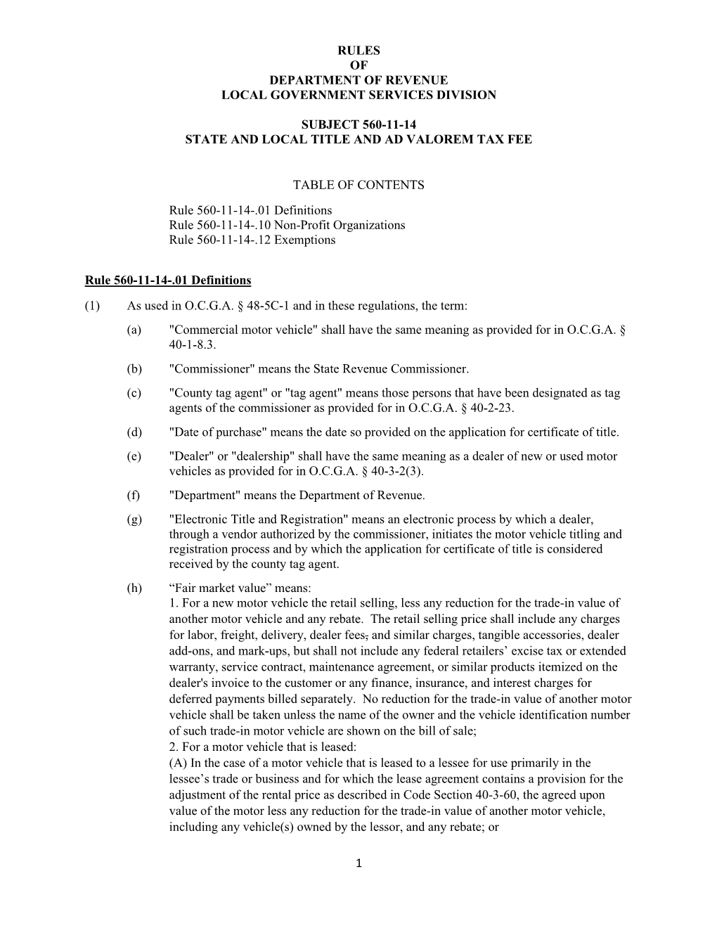 Subject 560-11-14 State and Local Title and Ad Valorem Tax Fee