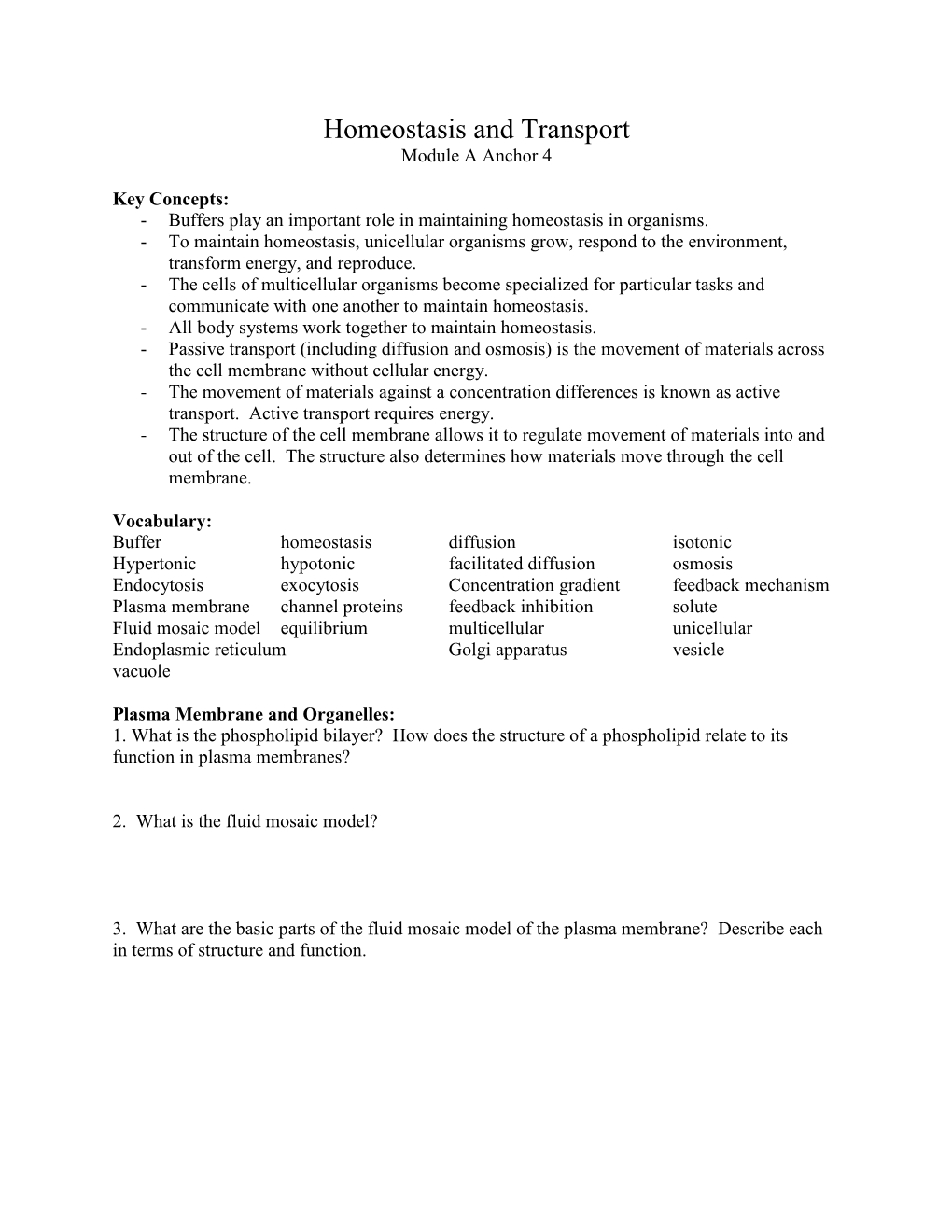 Homeostasis and Transport Module a Anchor 4