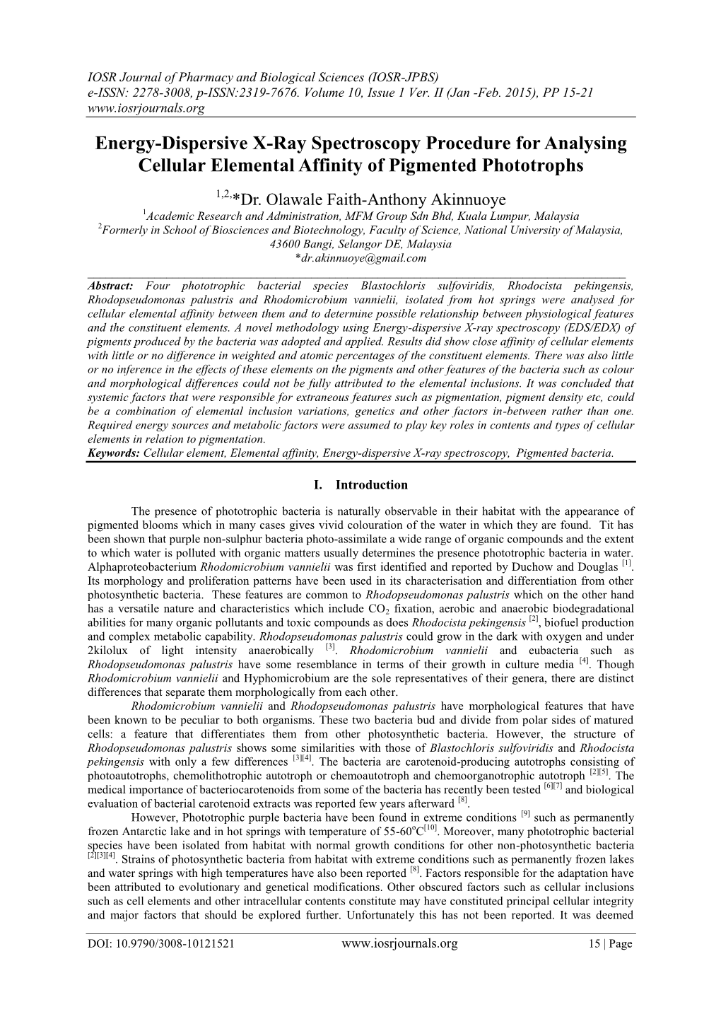 Energy-Dispersive X-Ray Spectroscopy Procedure for Analysing Cellular Elemental Affinity of Pigmented Phototrophs