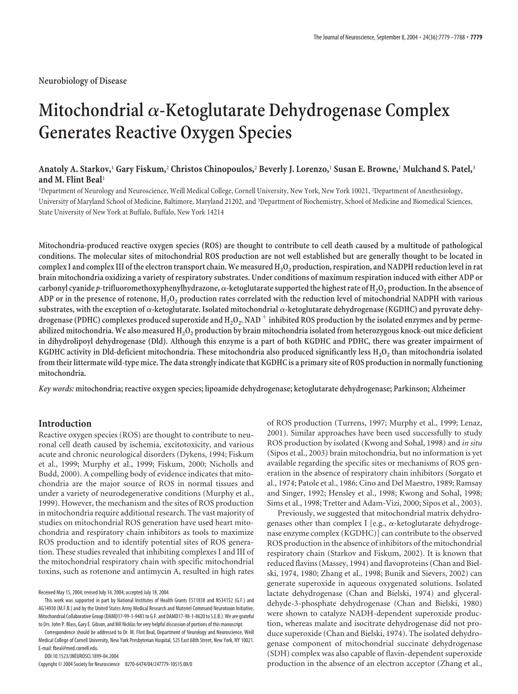 Mitochondrialα-Ketoglutarate Dehydrogenase Complex