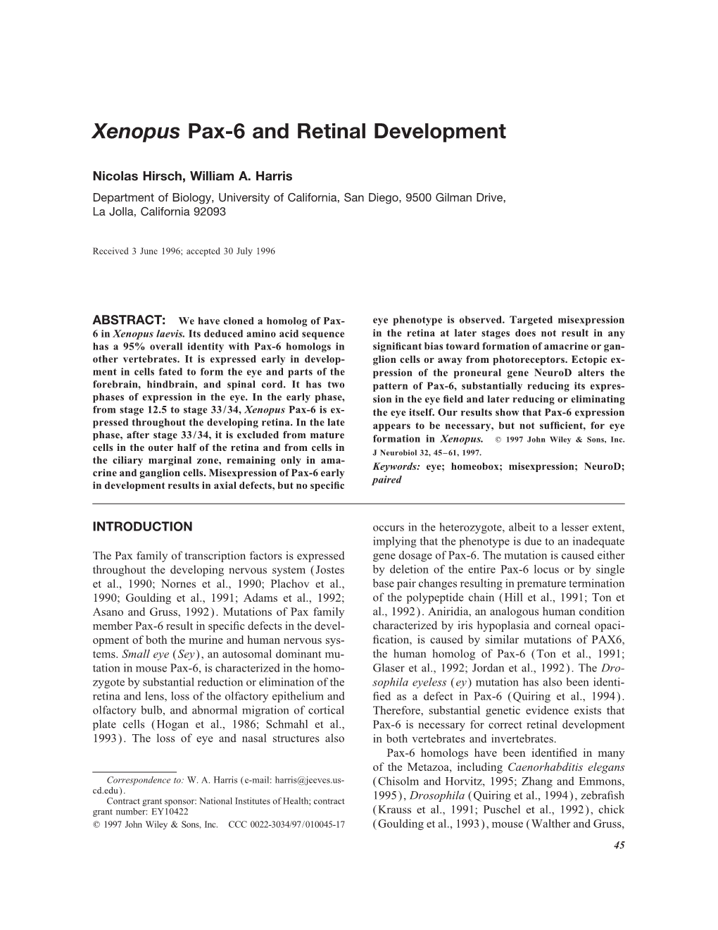 Xenopus Pax-6 and Retinal Development