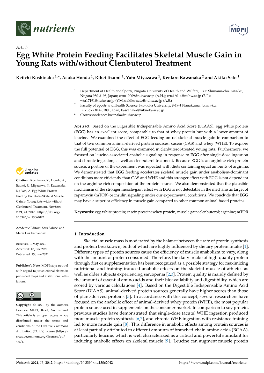 Egg White Protein Feeding Facilitates Skeletal Muscle Gain in Young Rats With/Without Clenbuterol Treatment