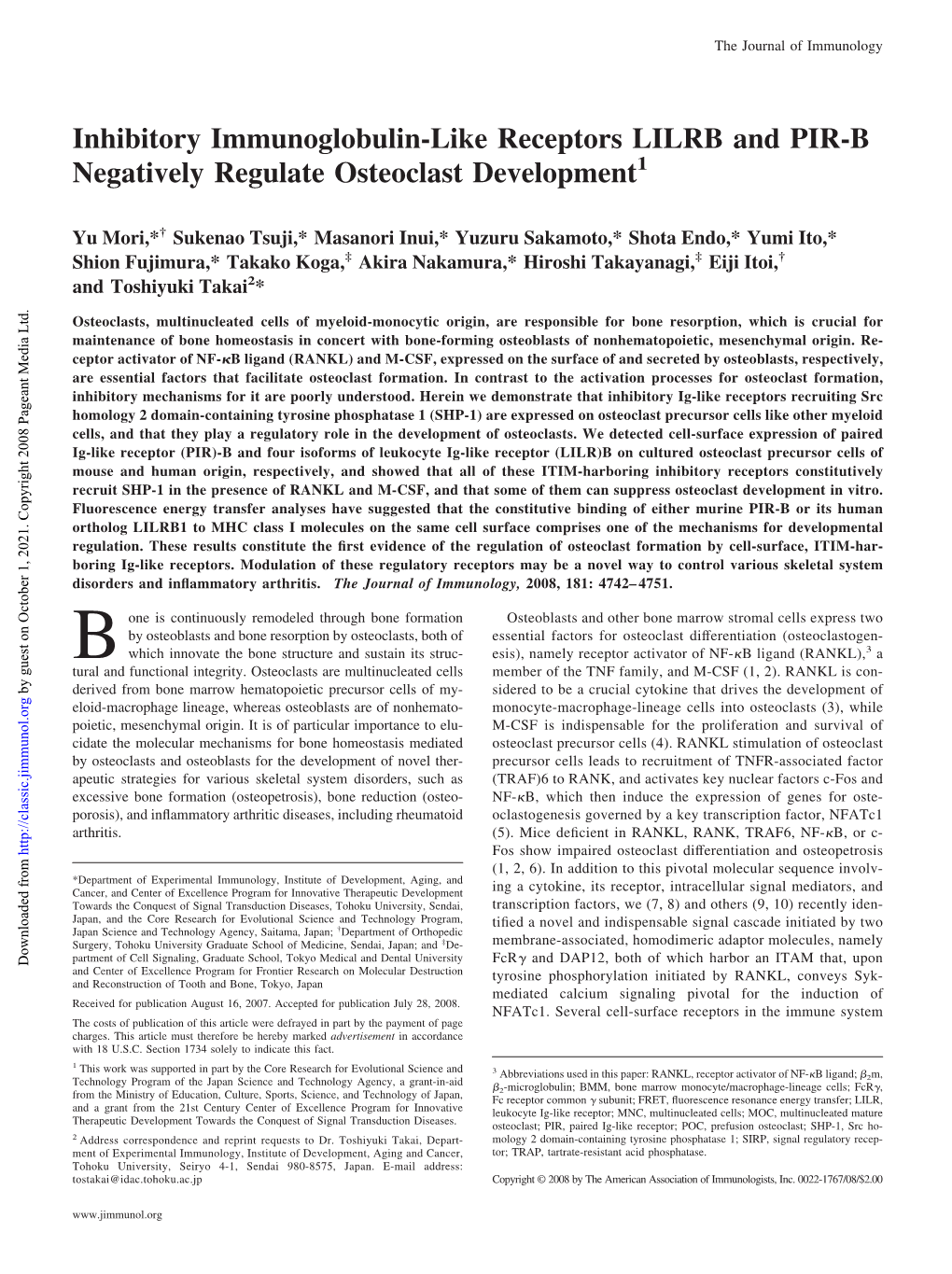 Osteoclast Development LILRB and PIR-B Negatively Regulate