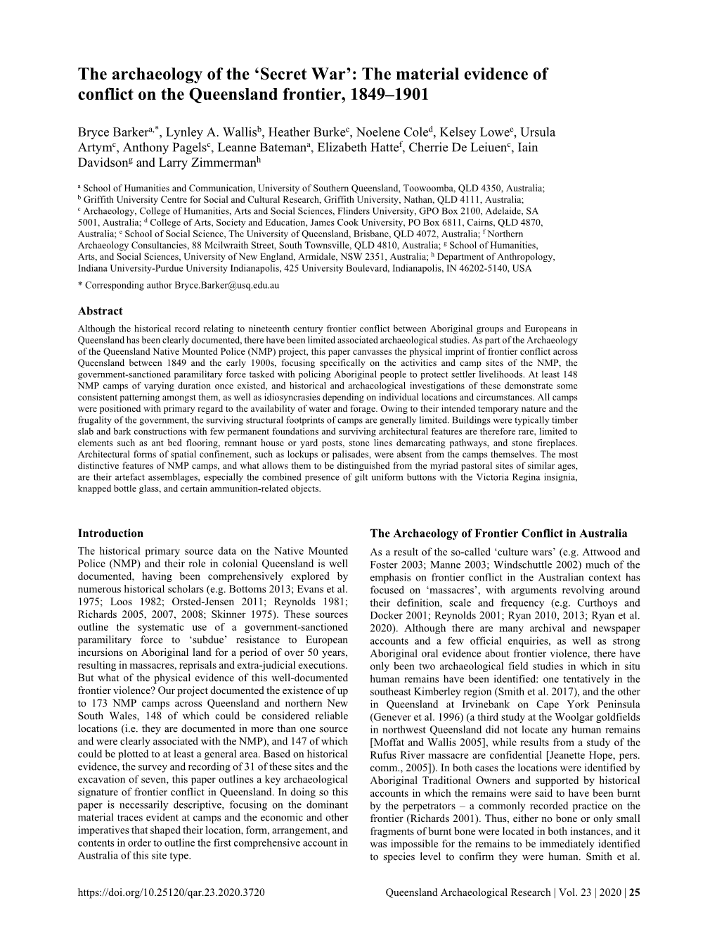 The Material Evidence of Conflict on the Queensland Frontier, 1849–1901