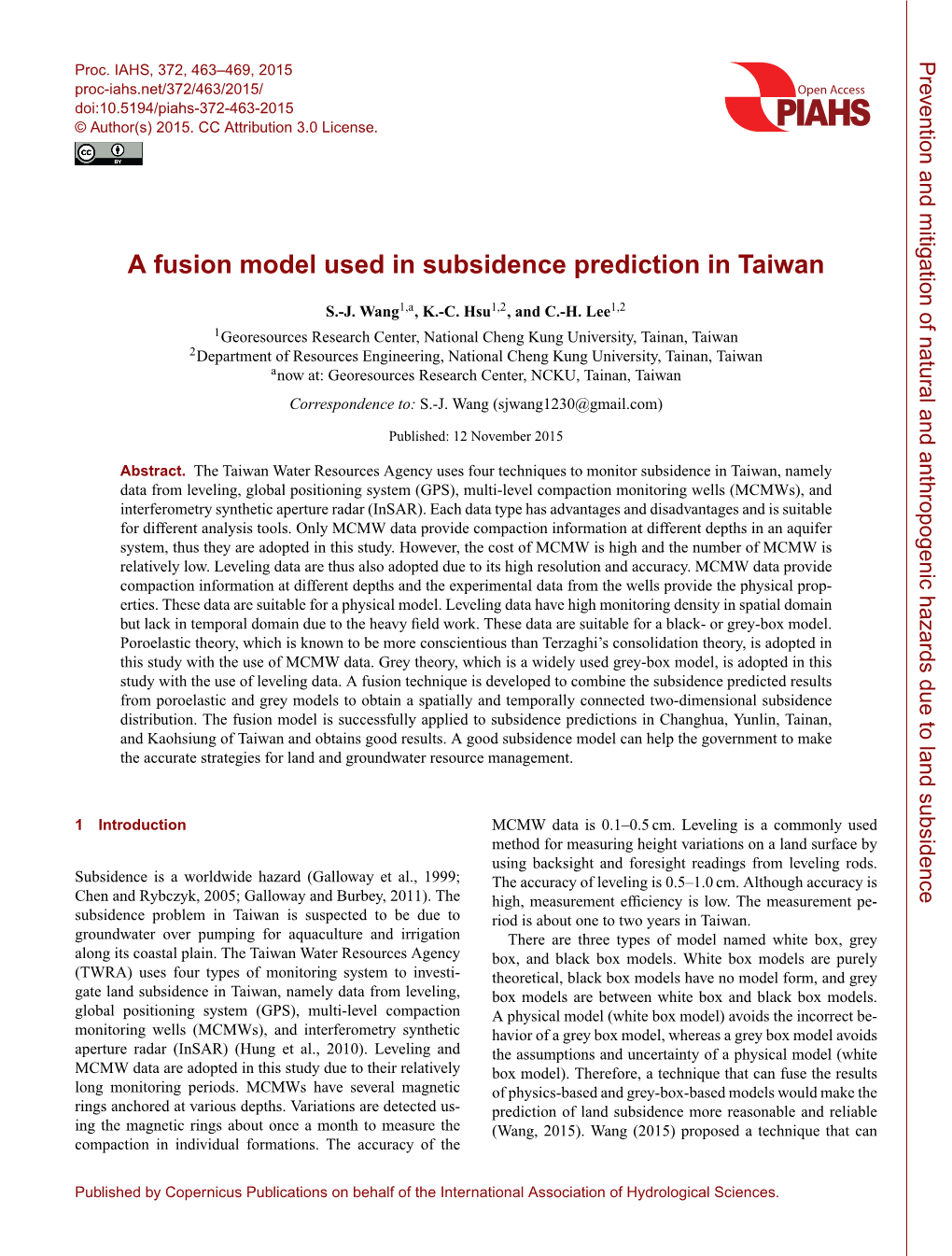 A Fusion Model Used in Subsidence Prediction in Taiwan