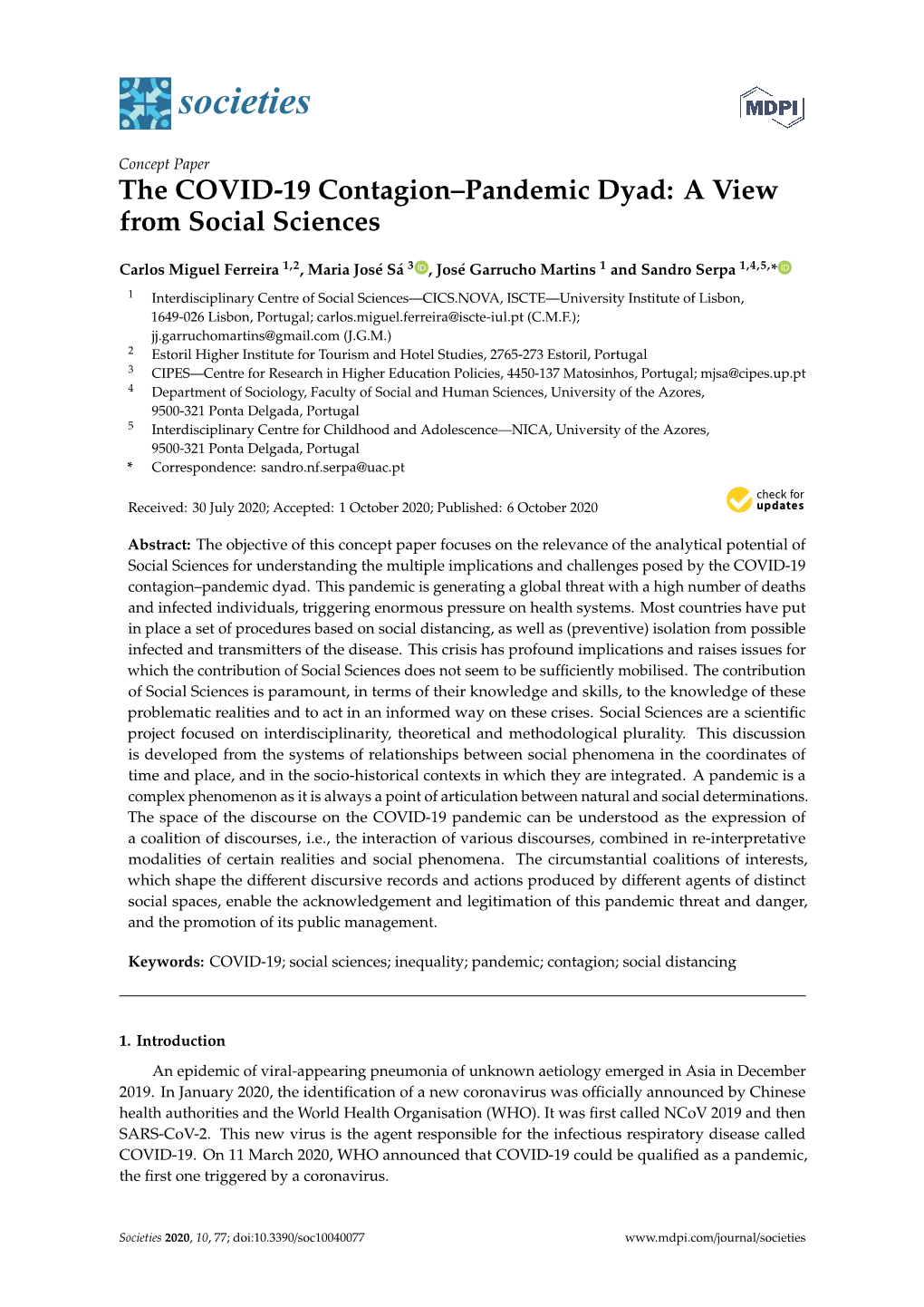 The COVID-19 Contagion–Pandemic Dyad: a View from Social Sciences