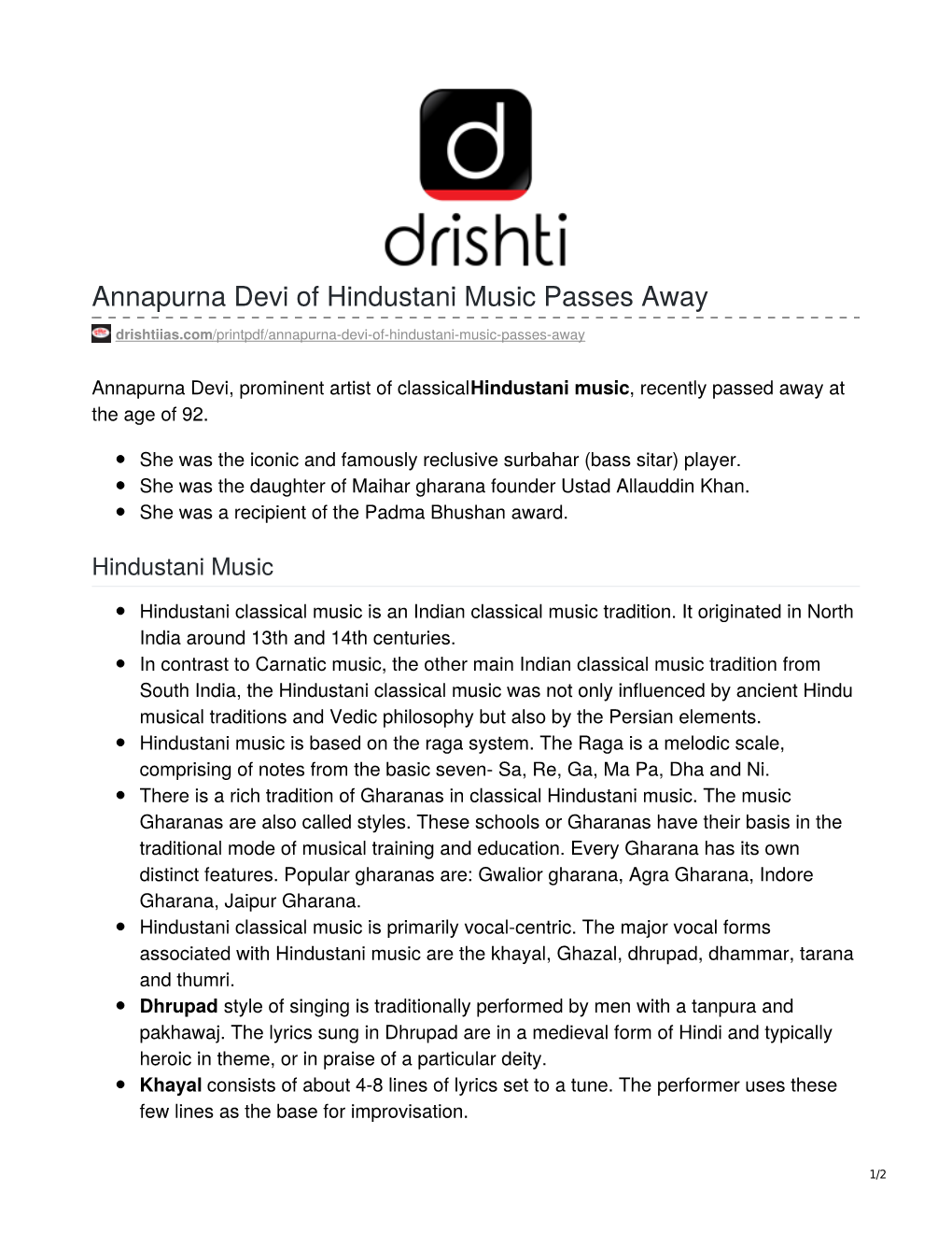 Annapurna Devi of Hindustani Music Passes Away
