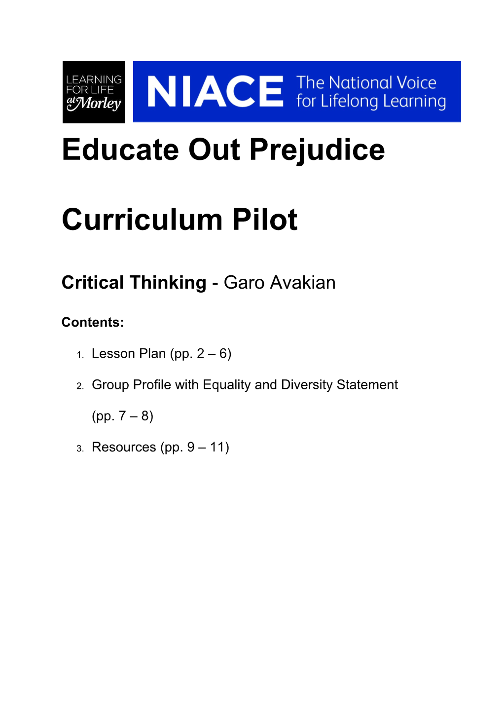 Educate out Prejudice Curriculum Pilot